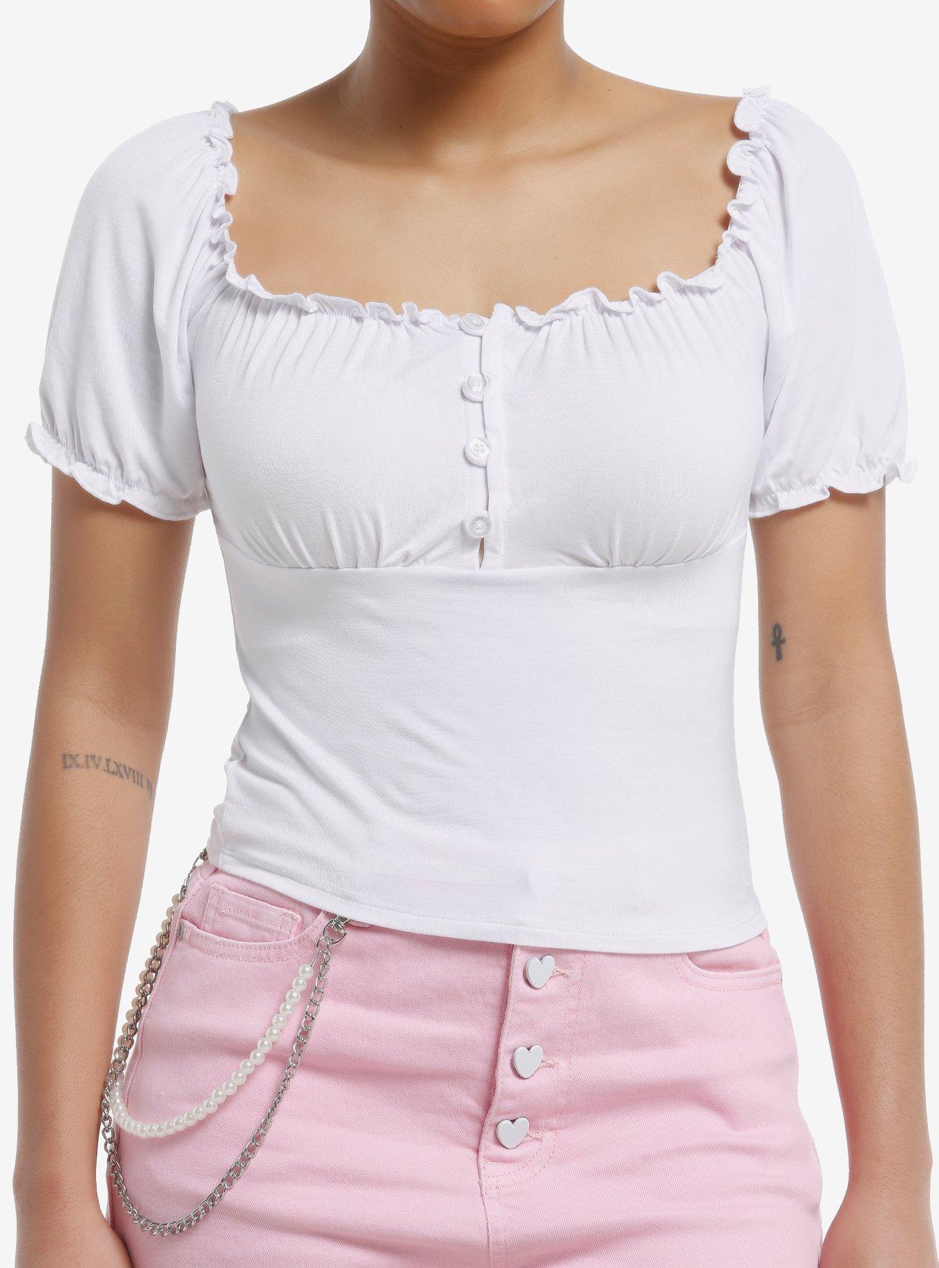 Thorn & Fable White Poet Ruffle Girls Top, , hi-res
