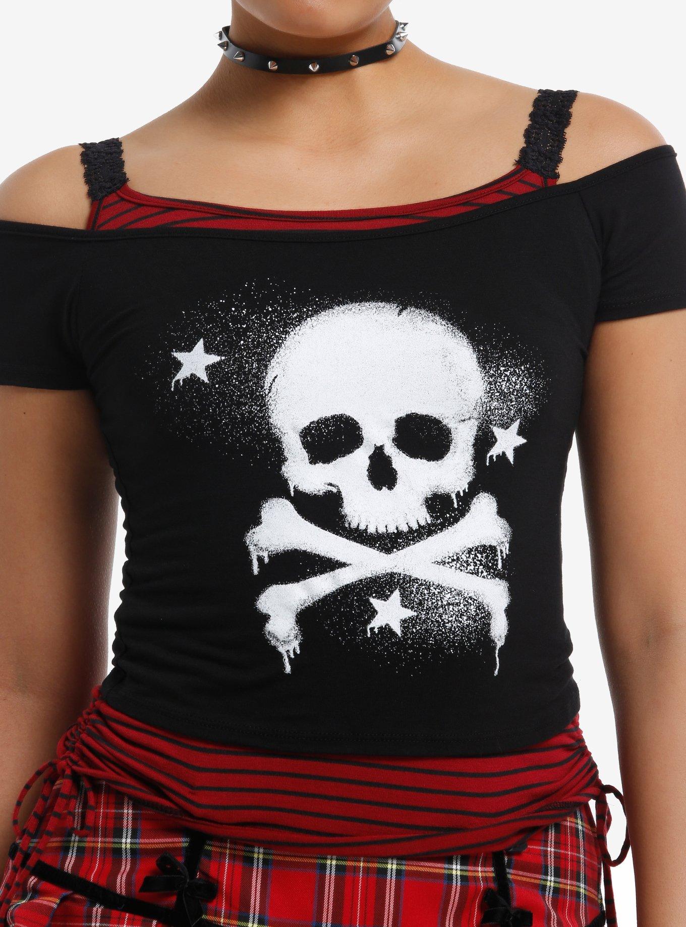 Skull & Crossbones Stripe Girls Layered Top, , hi-res