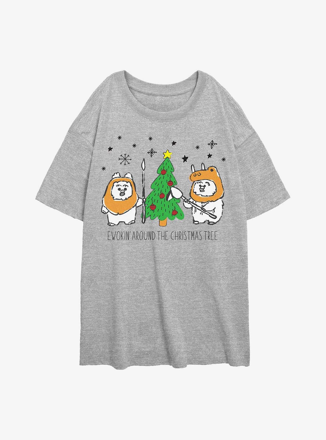Star Wars Ewokin Around Xmas Tree Girls Oversized T-Shirt, ATH HTR, hi-res
