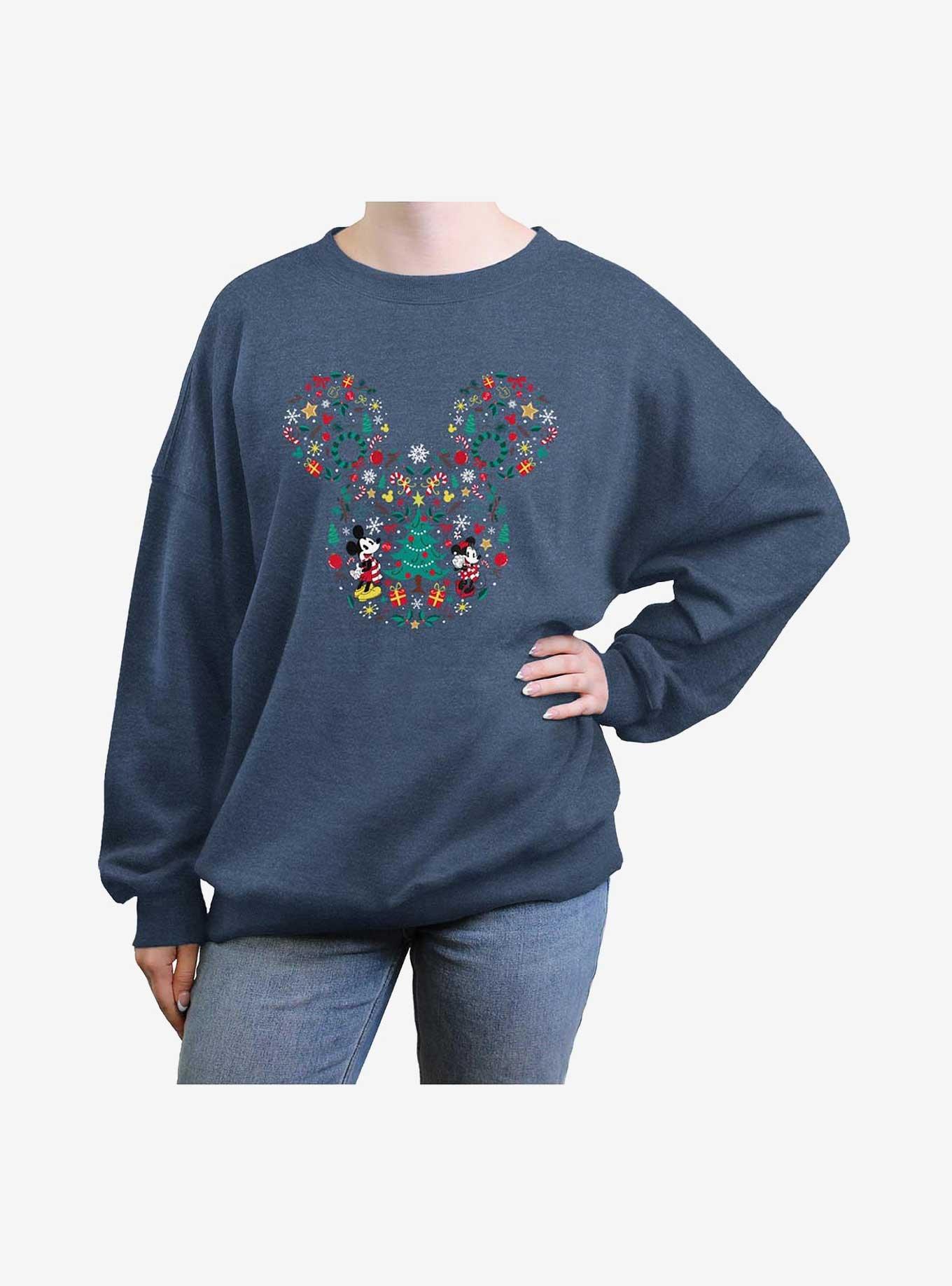 Disney Mickey Mouse & Minnie Mouse Holiday Icon Ear Fill Girls Oversized Sweatshirt, , hi-res