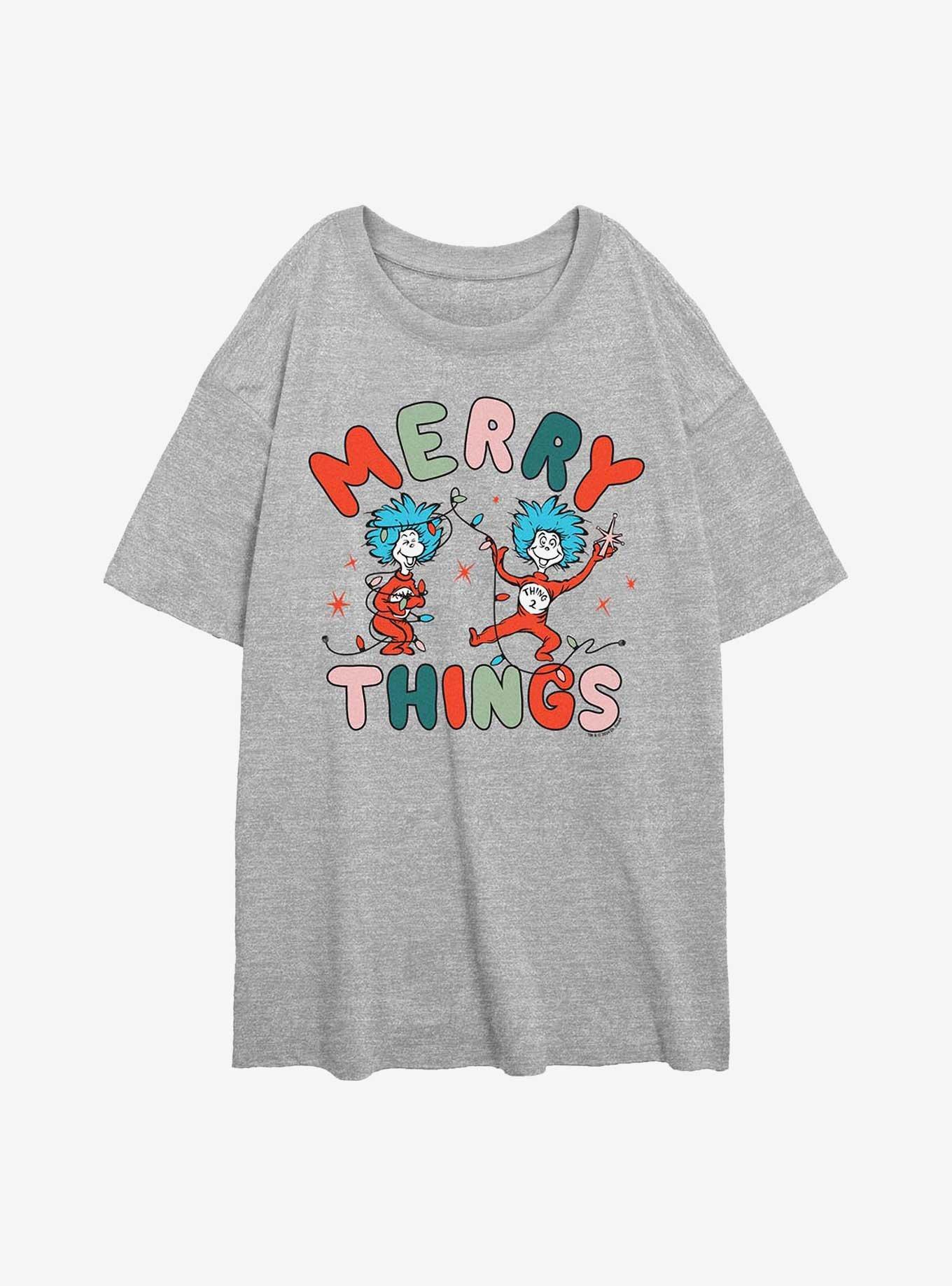 Dr. Seuss Merry Things Girls Oversized T-Shirt, ATH HTR, hi-res