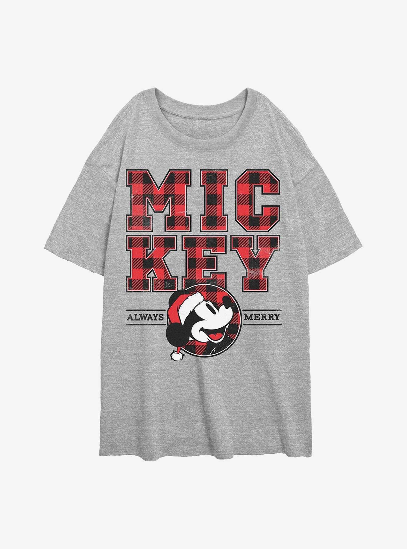 Disney Mickey Mouse Santa Mickey Plaid Girls Oversized T-Shirt, , hi-res