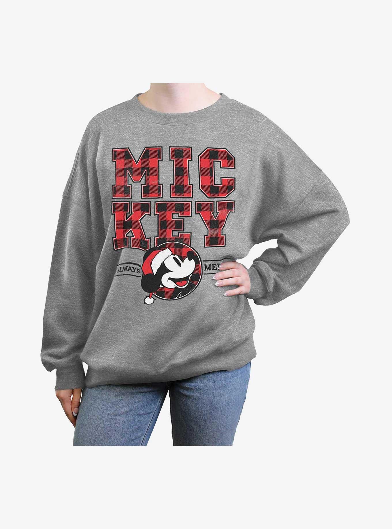Disney Mickey Mouse Santa Mickey Plaid Girls Oversized Sweatshirt