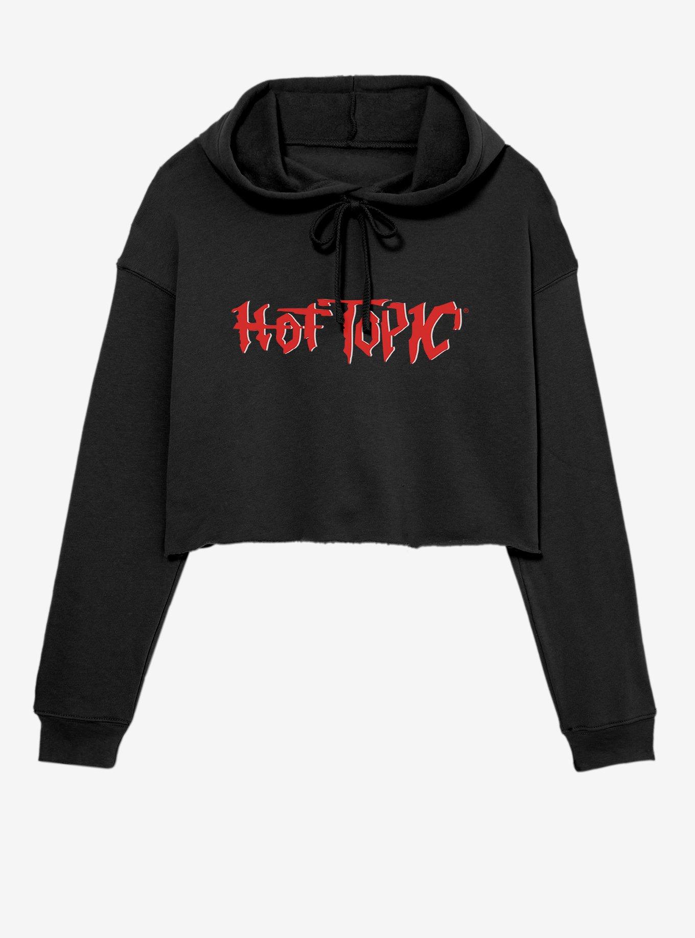 Hot Topic Classic Logo Girls Crop Hoodie, BLACK, hi-res
