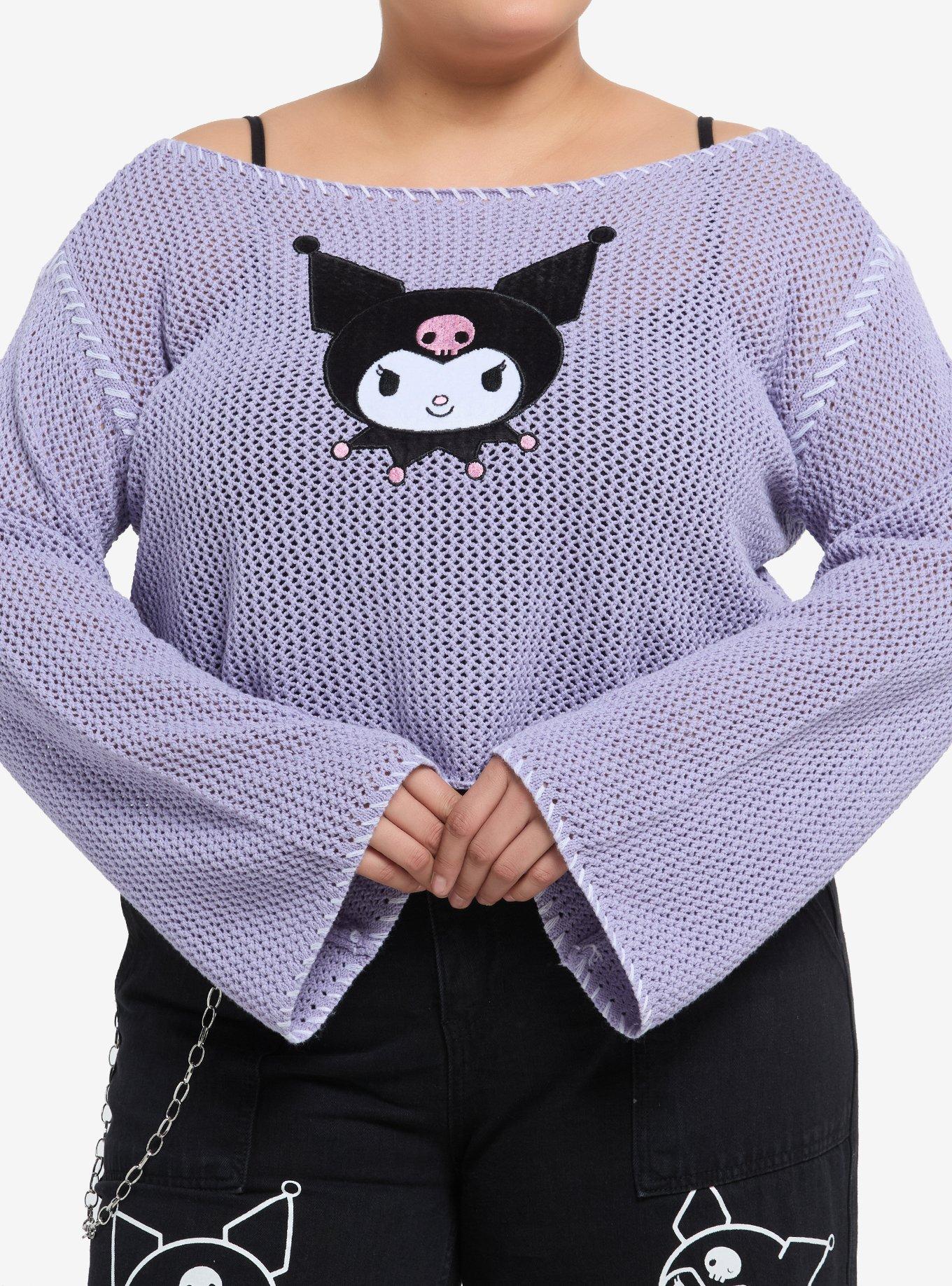 Kuromi Lavender Knit Girls Crop Long-Sleeve Top Plus Size, , hi-res