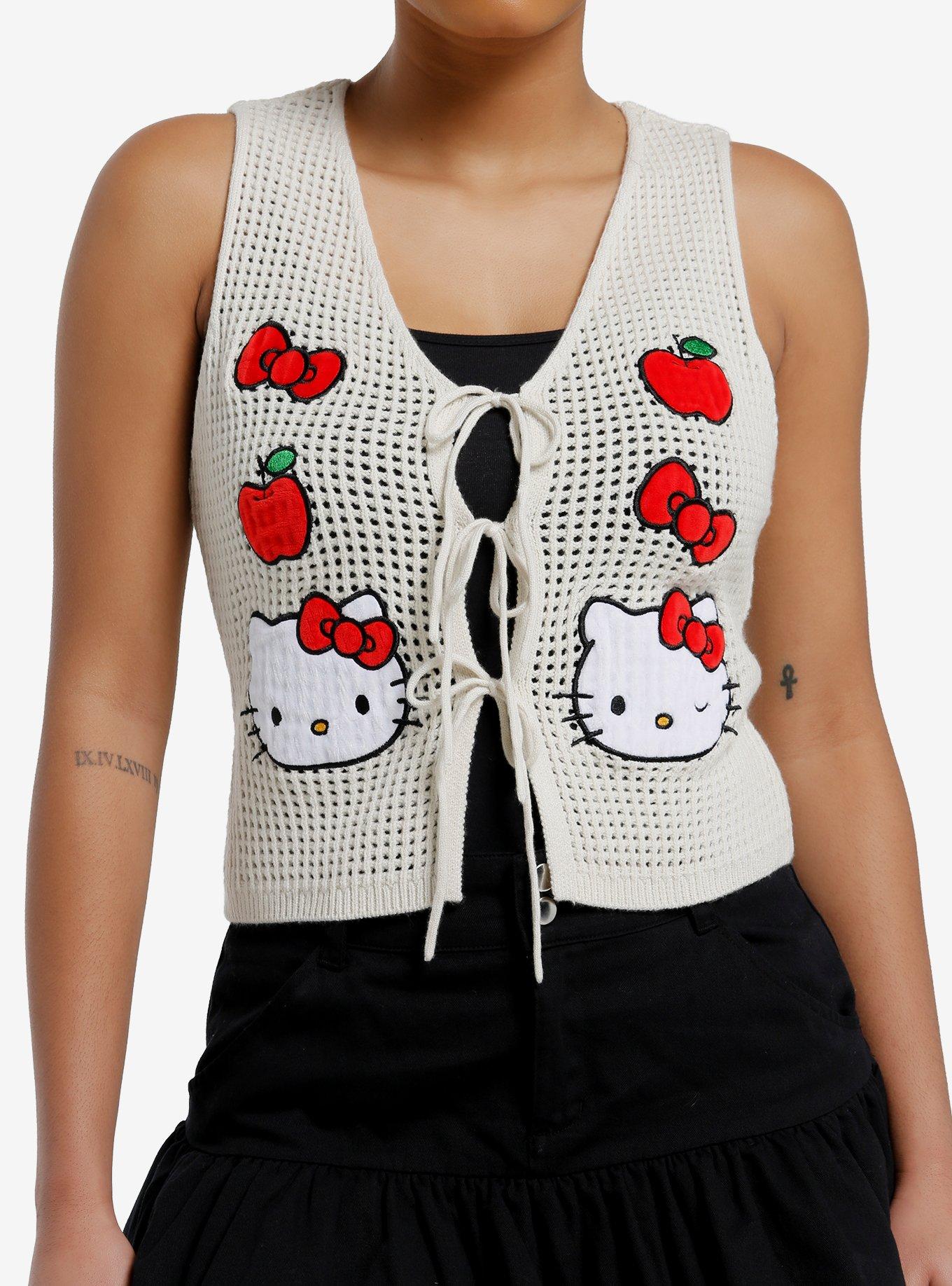 Hello Kitty Patches Open Knit Girls Sweater Vest, , hi-res