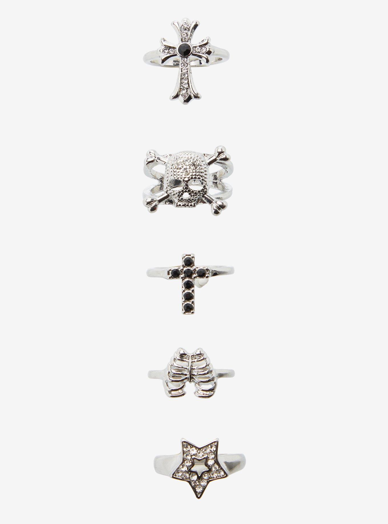 Social Collision Skull Rib Cage Cross Ring Set, , hi-res