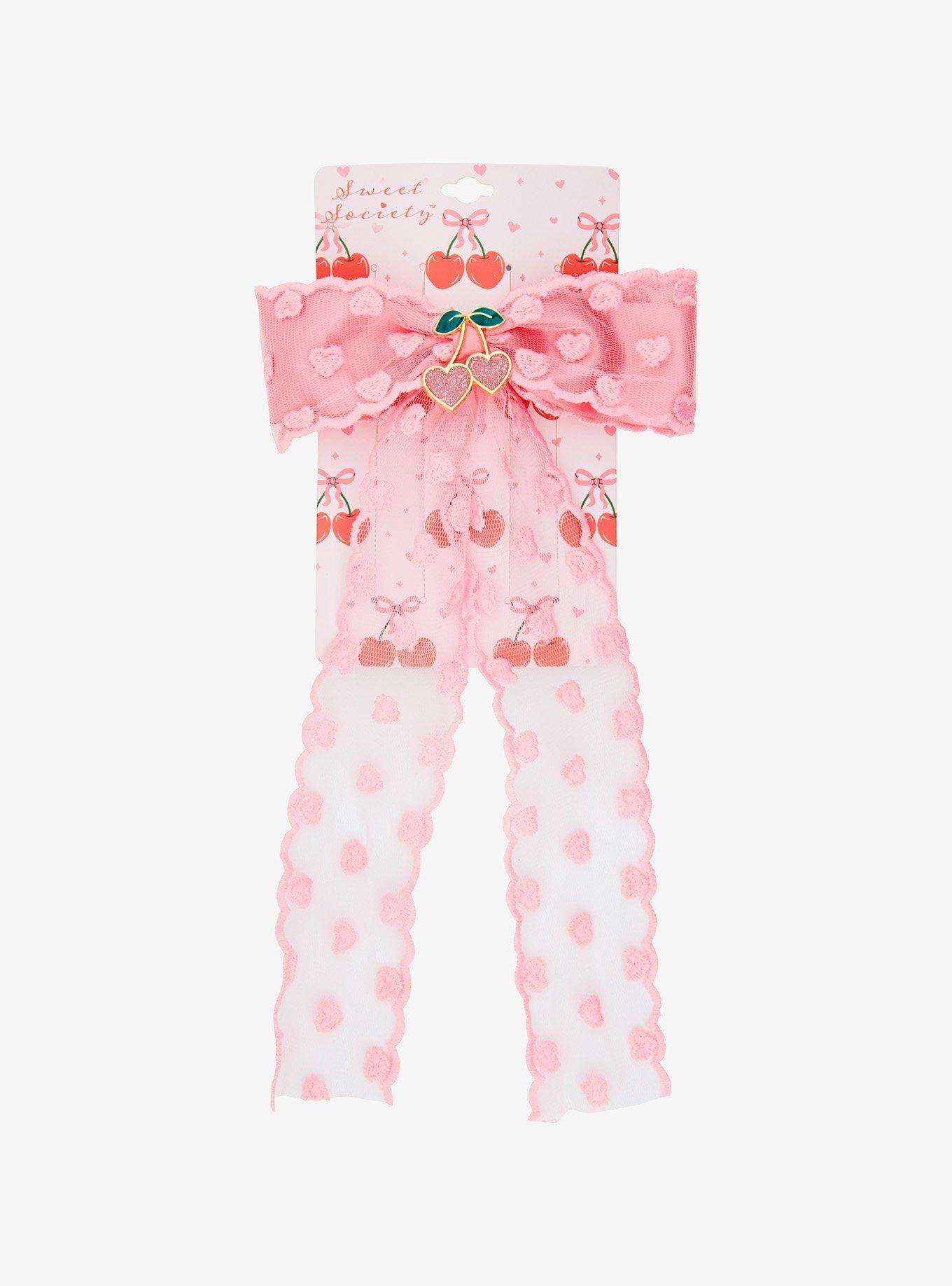 Sweet Society Heart Lace Cherry Hair Bow, , hi-res