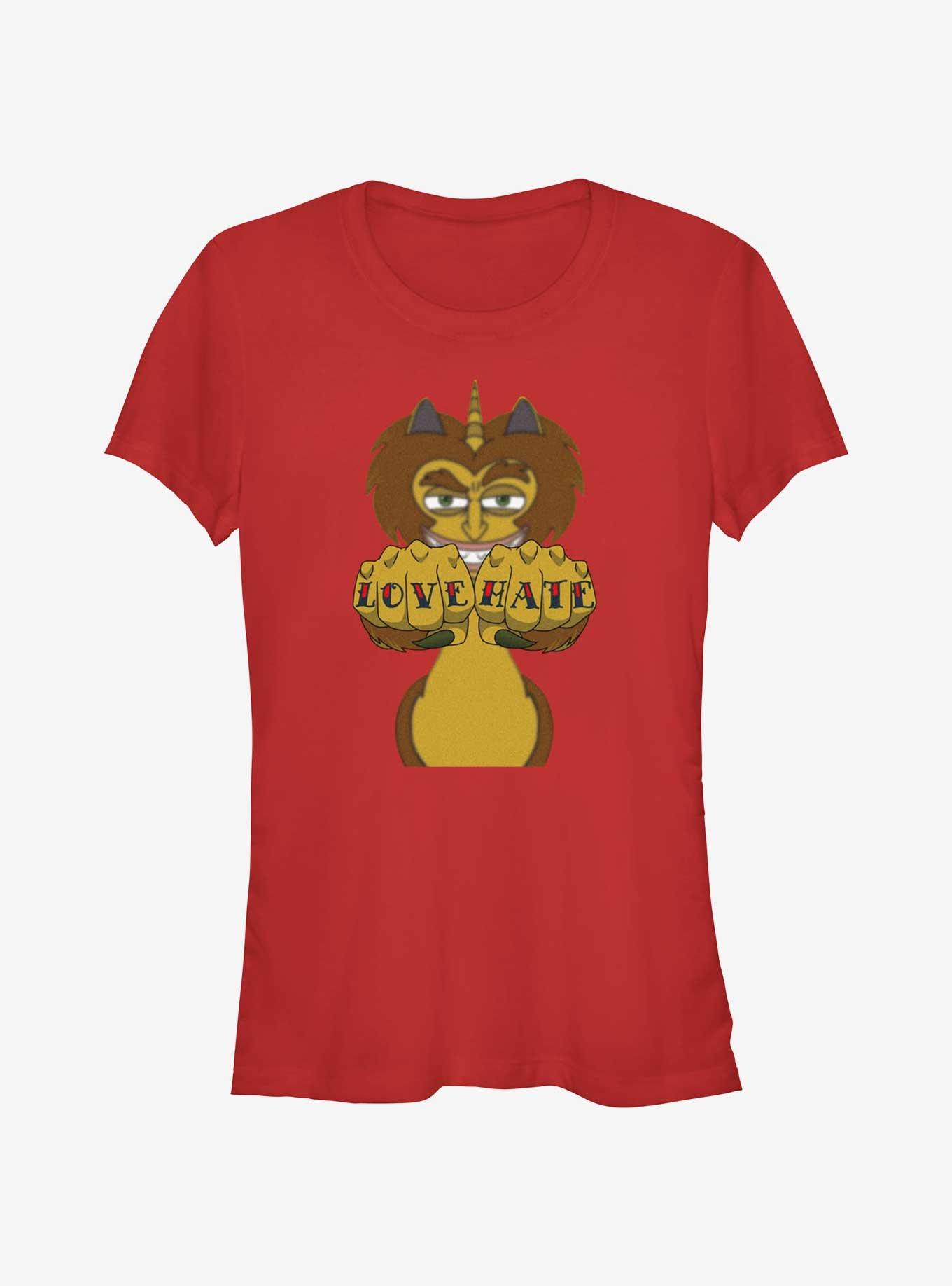 Big Mouth Maury Love Hate Girls T-Shirt, RED, hi-res
