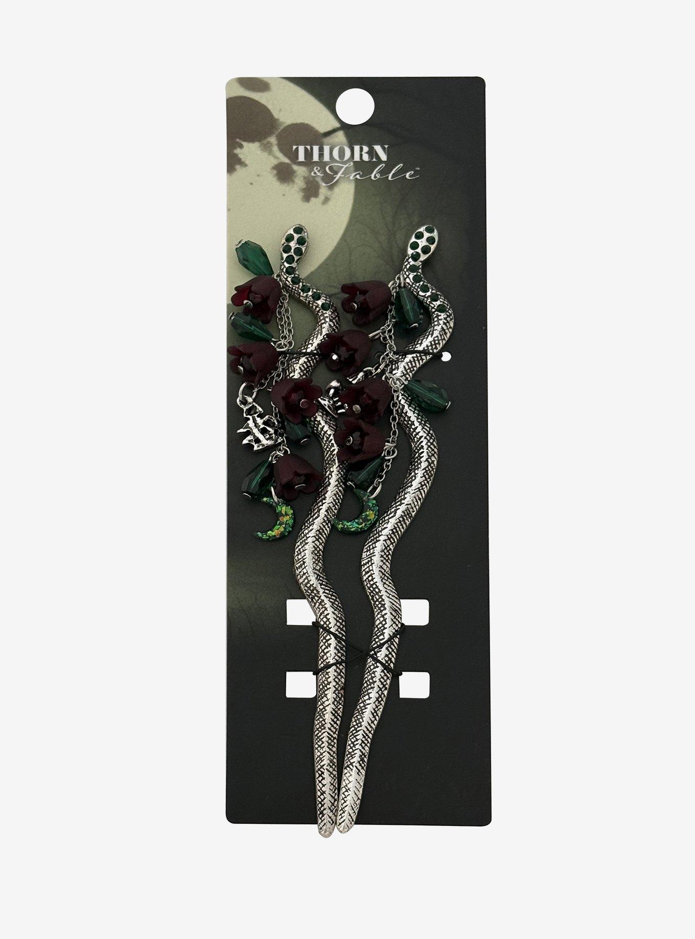 Thorn & Fable Snake & Dark Flowers Hair Sticks, , hi-res