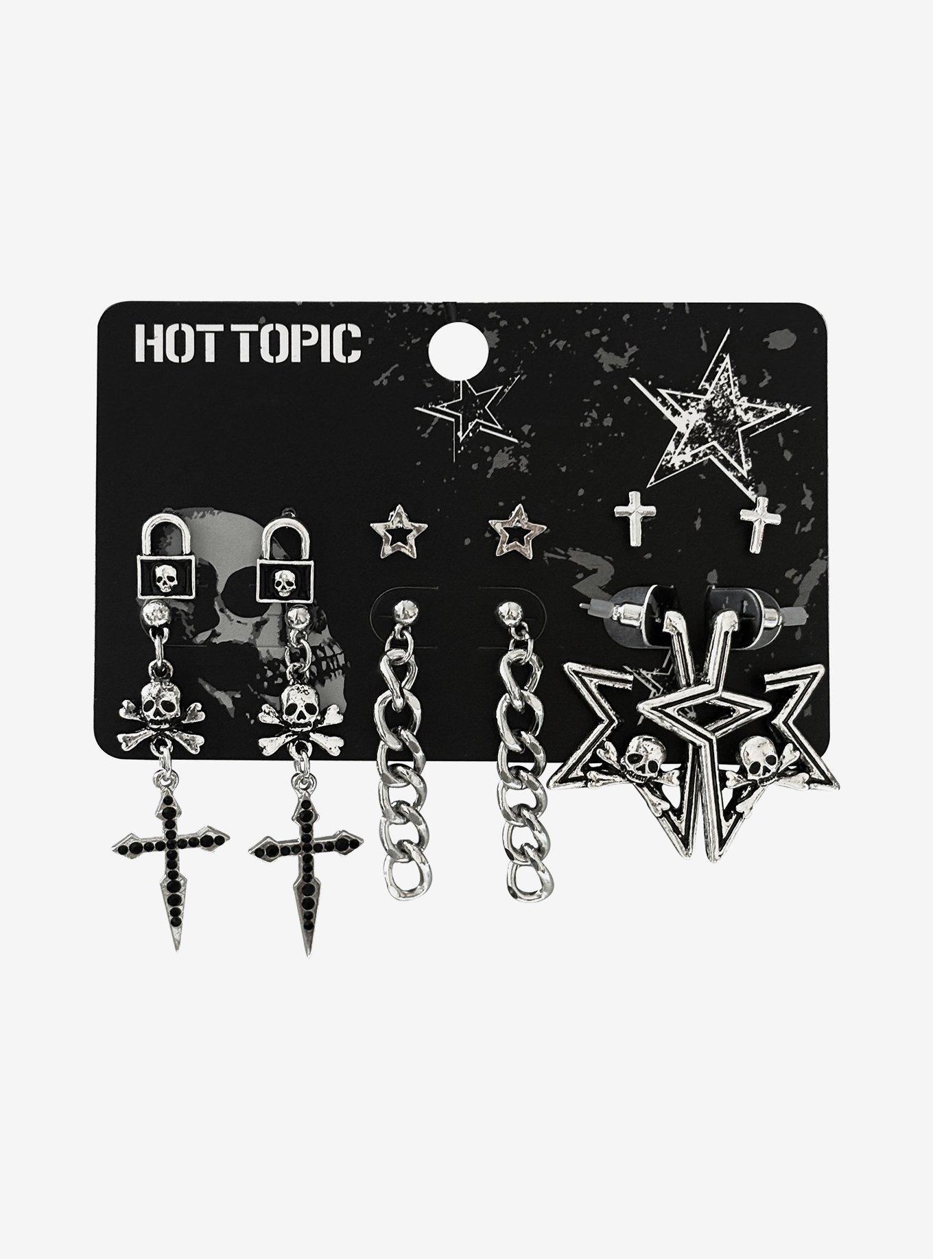 Skull, Chain & Lock Earring Set, , hi-res