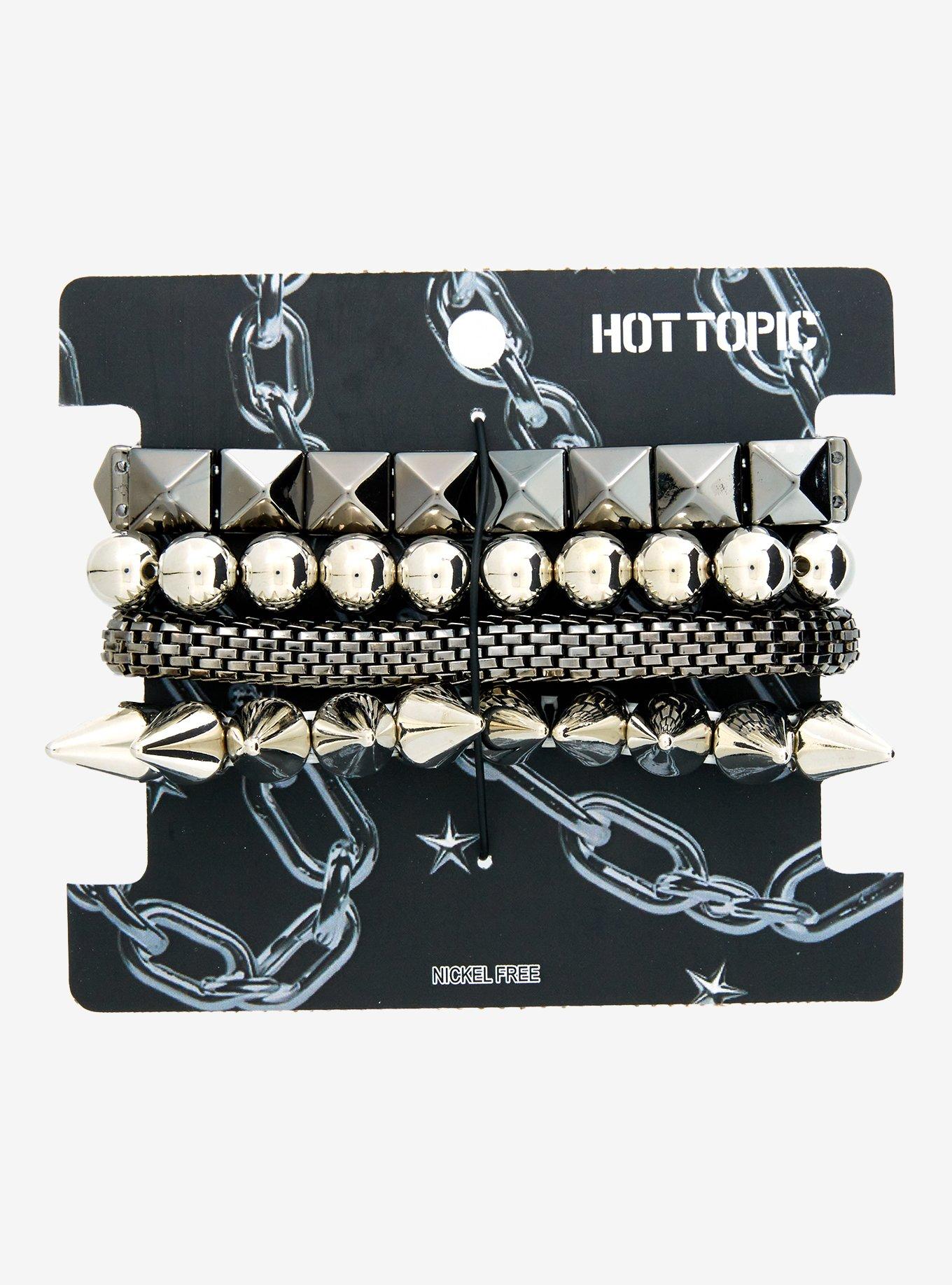 Silver Spike Stud Chain Bracelet Set, , hi-res