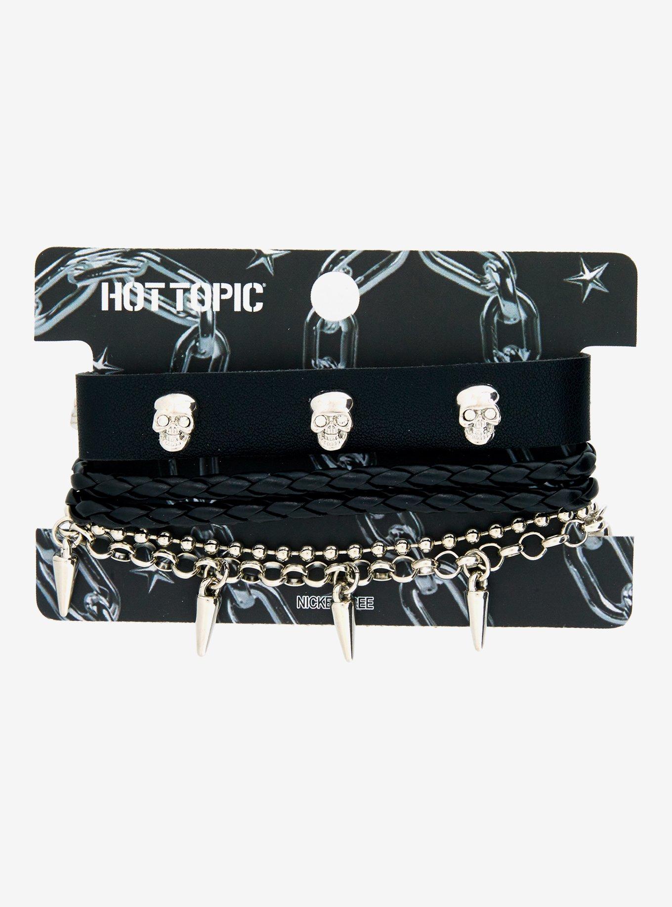 Skull Spike Chain Cuff Bracelet Set, , hi-res