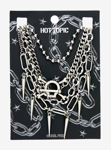 Silver Spike Chain Crossbone Necklace Set | Hot Topic