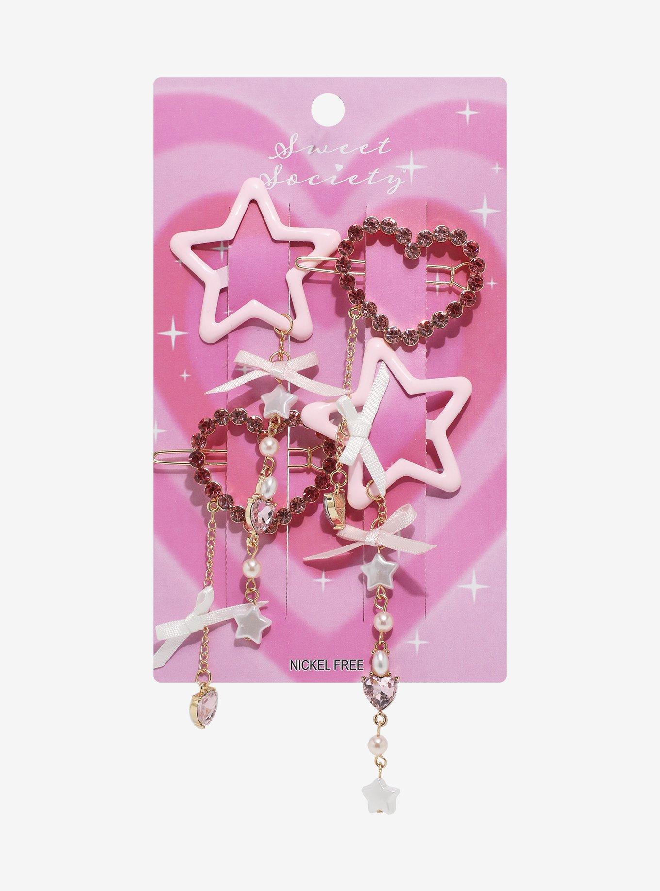 Sweet Society Heart Rhinestone Star Bead Hair Clip Set, , hi-res