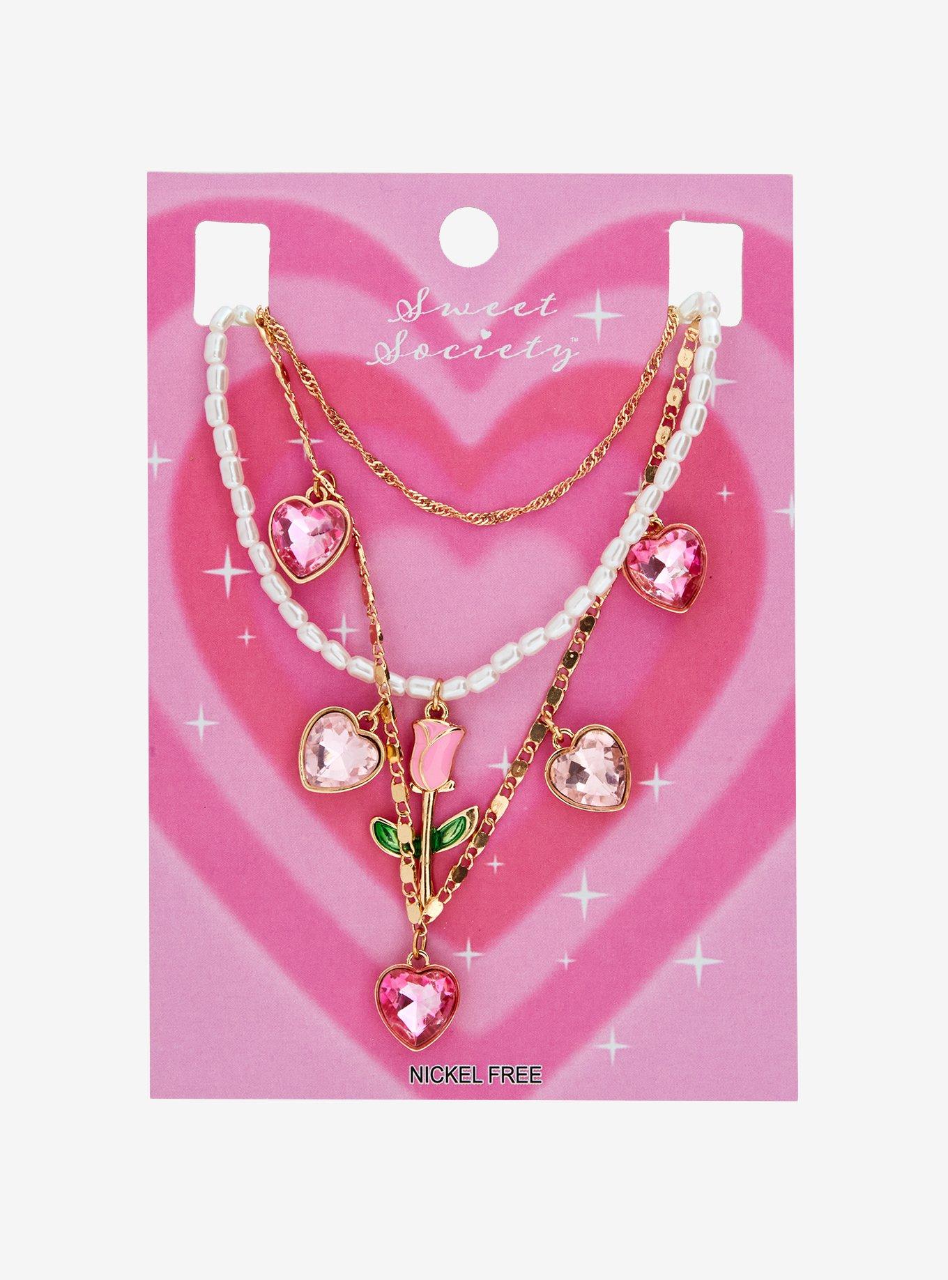 Sweet Society Pink Heart Tulip Necklace, , hi-res