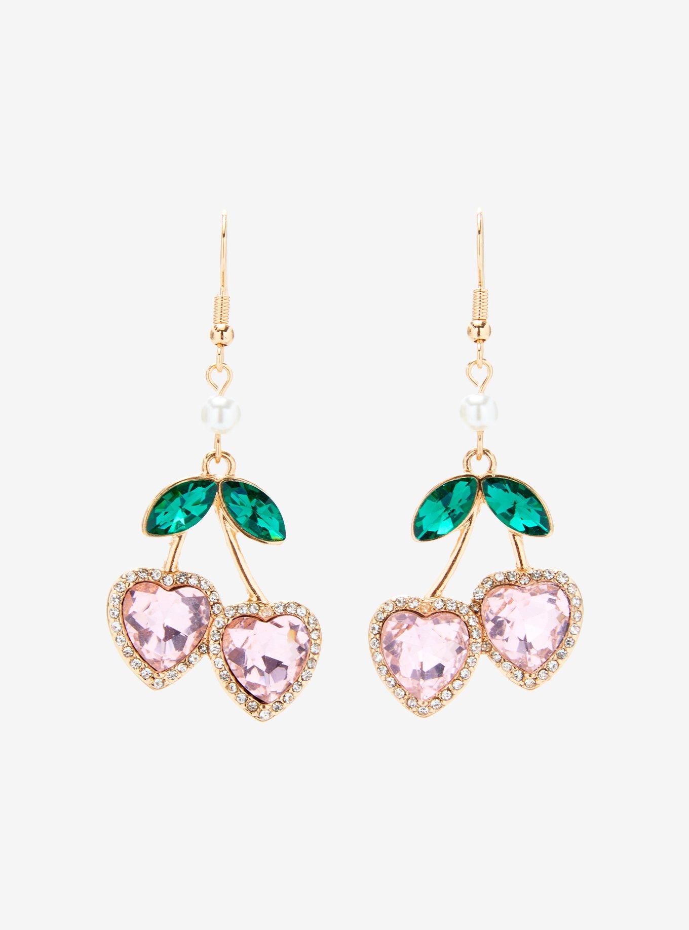 Sweet Society Cherry Heart Bling Drop Earrings, , hi-res