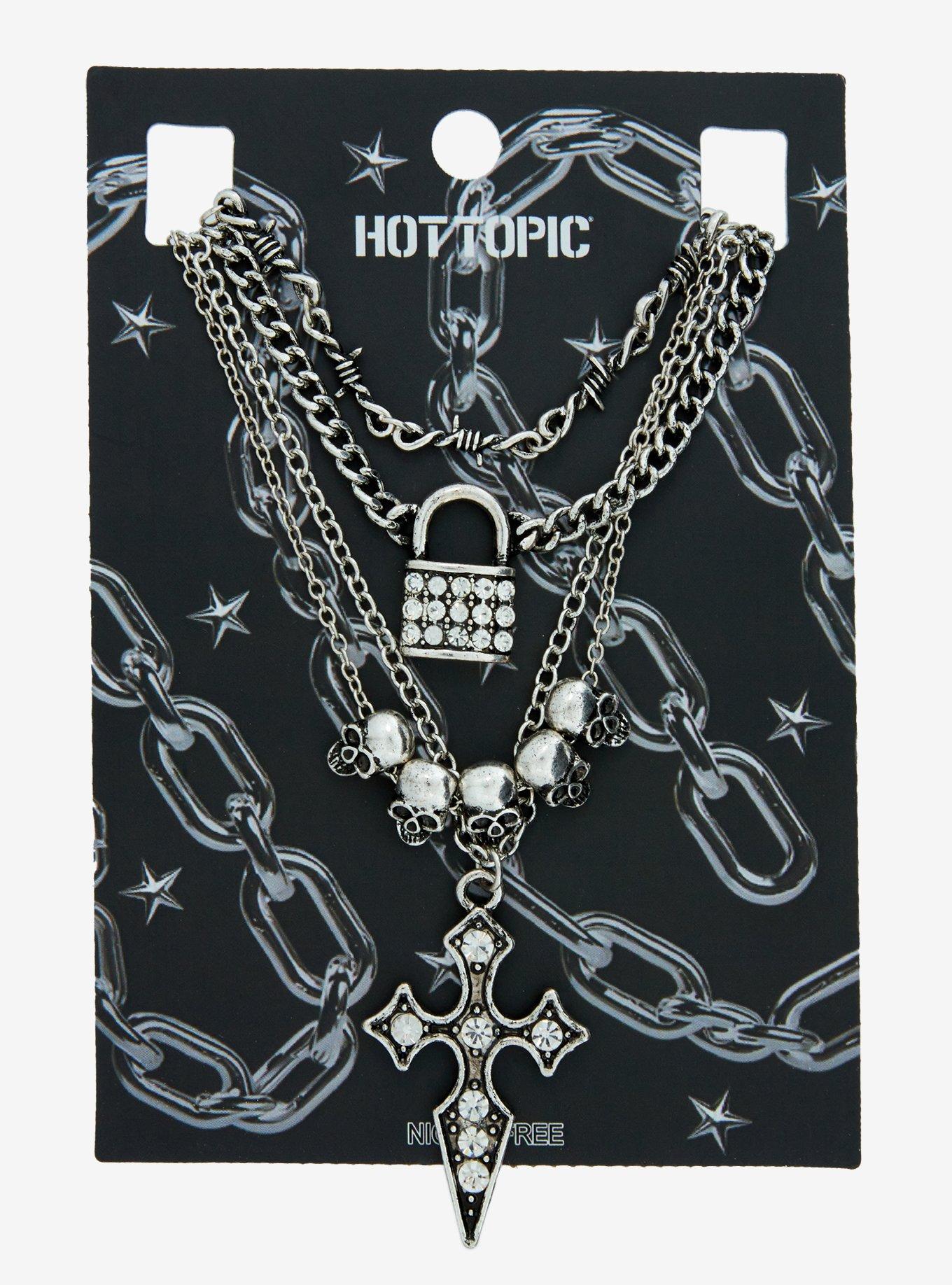 Skull Cross Padlock Necklace Set, , hi-res