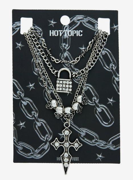Skull Cross Padlock Necklace Set | Hot Topic