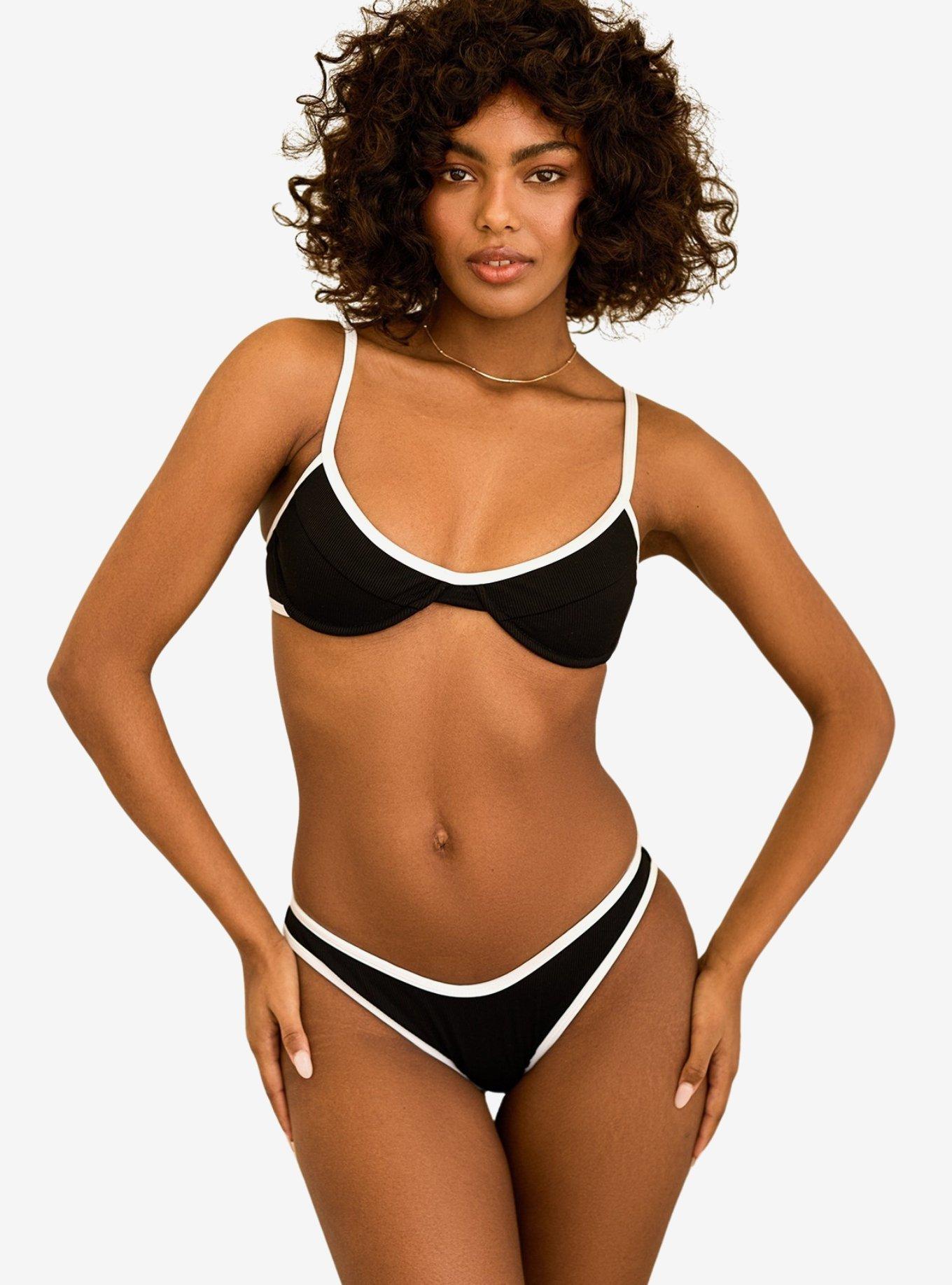 Dippin' Daisy's Venice Cheeky Swim Bottom Black Rib, , hi-res
