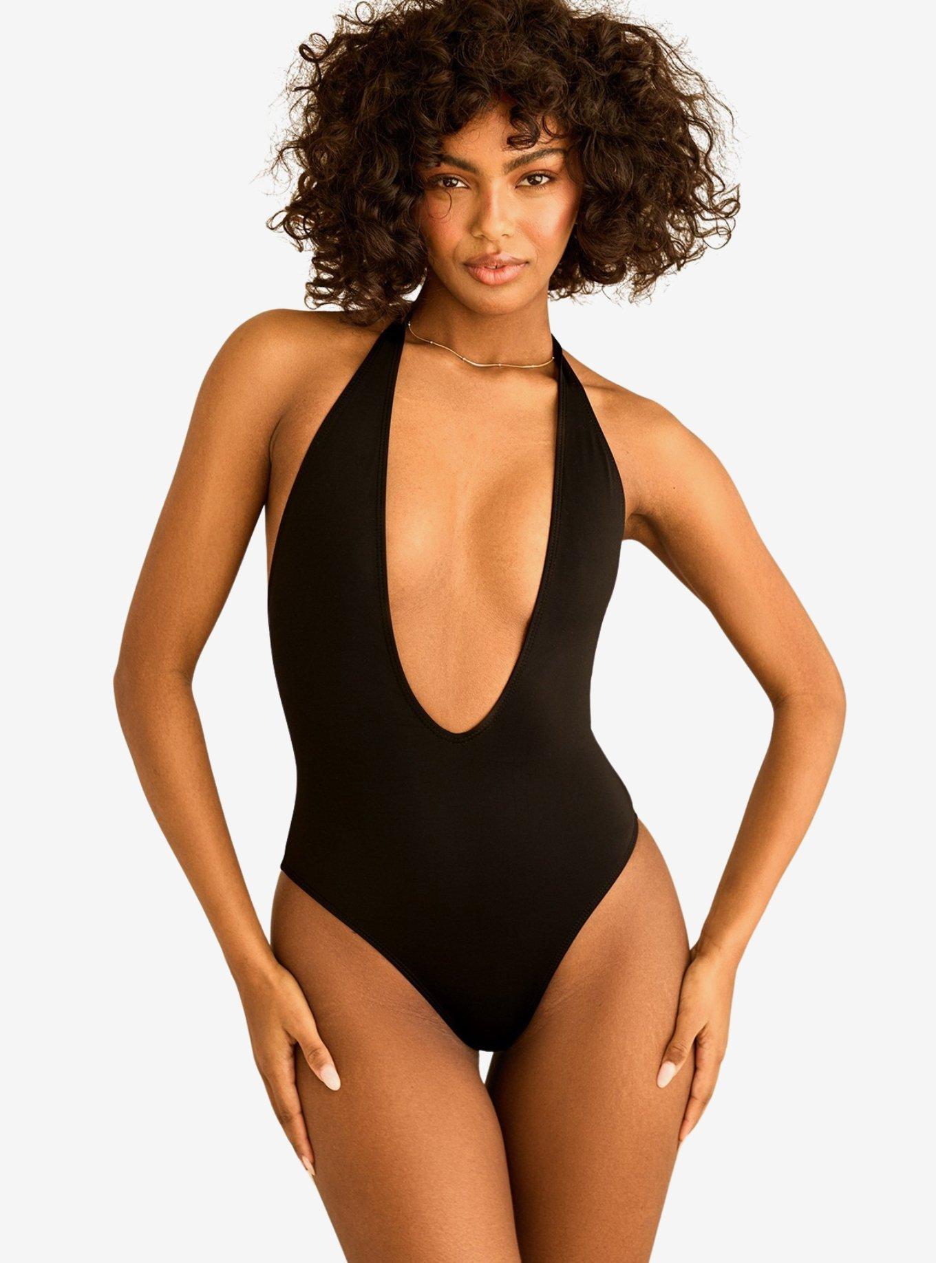 Dippin' Daisy's Cheryl Low Cut V-Neck Swim One Piece Black, , hi-res