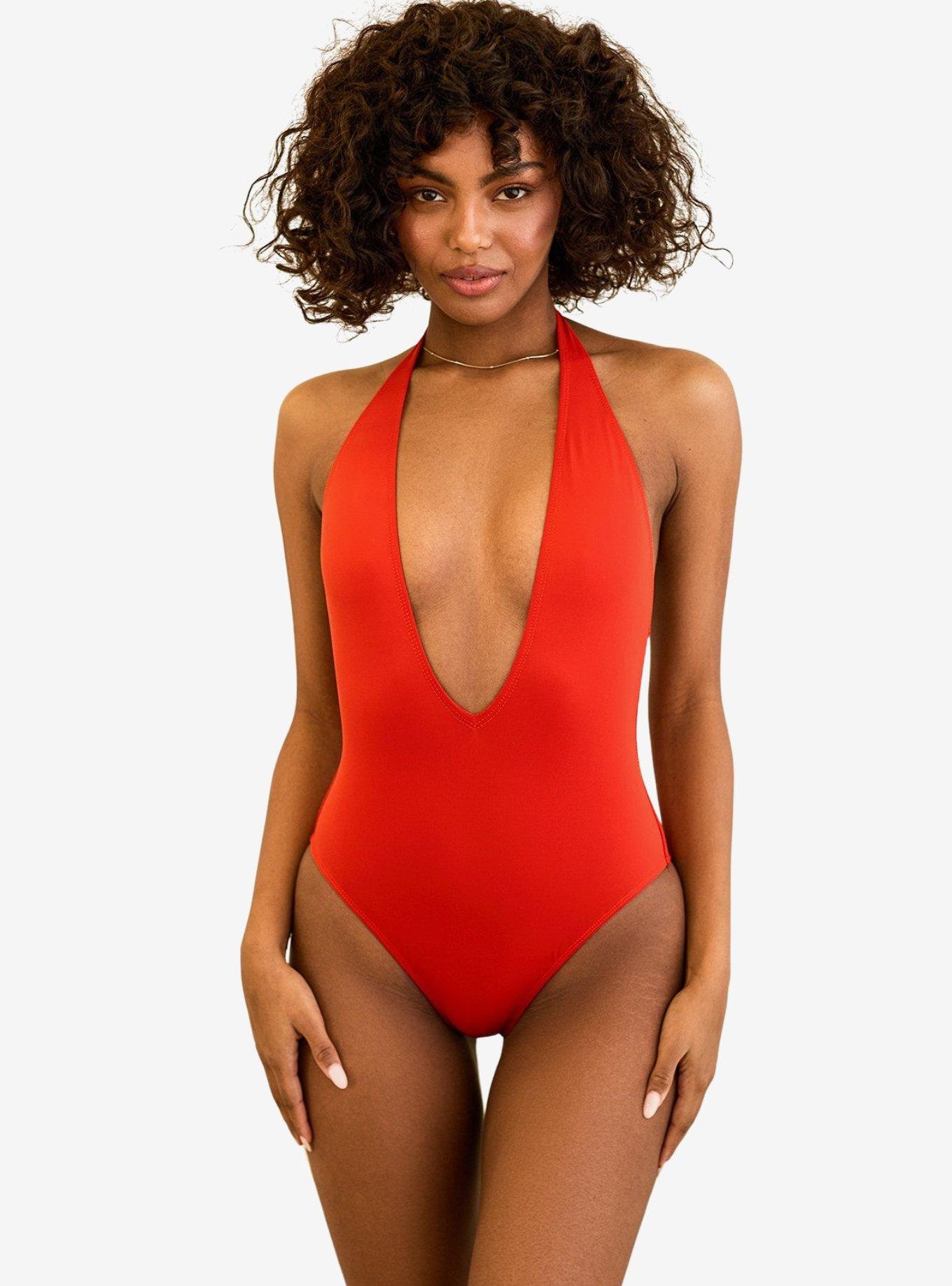 Dippin' Daisy's Cheryl Low Cut V-Neck Swim One Piece Poppy, , hi-res