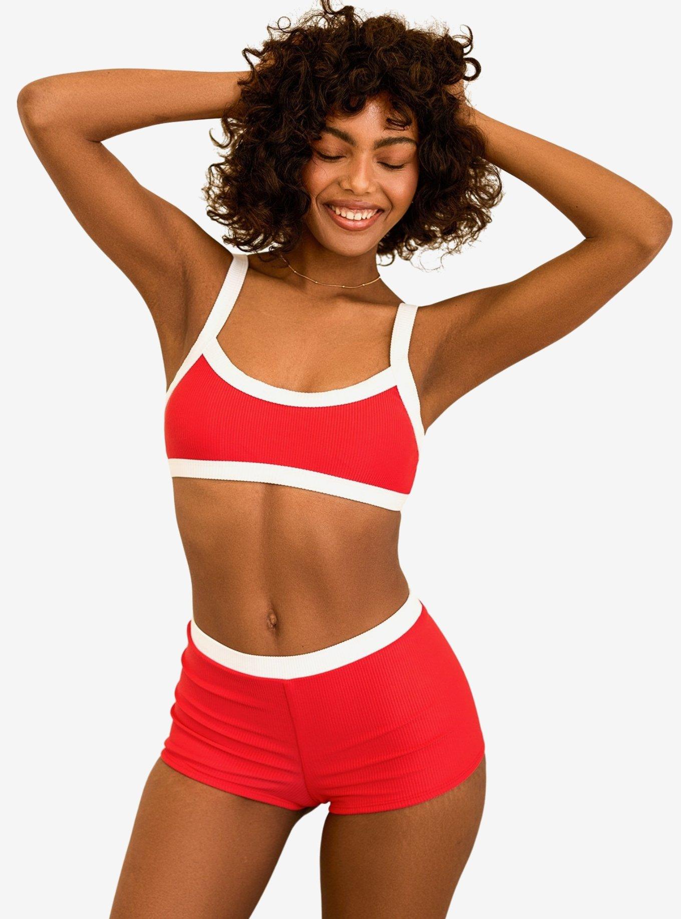 Dippin' Daisy's Kelly Bandeau Swim Top Poppy White Rib, , hi-res