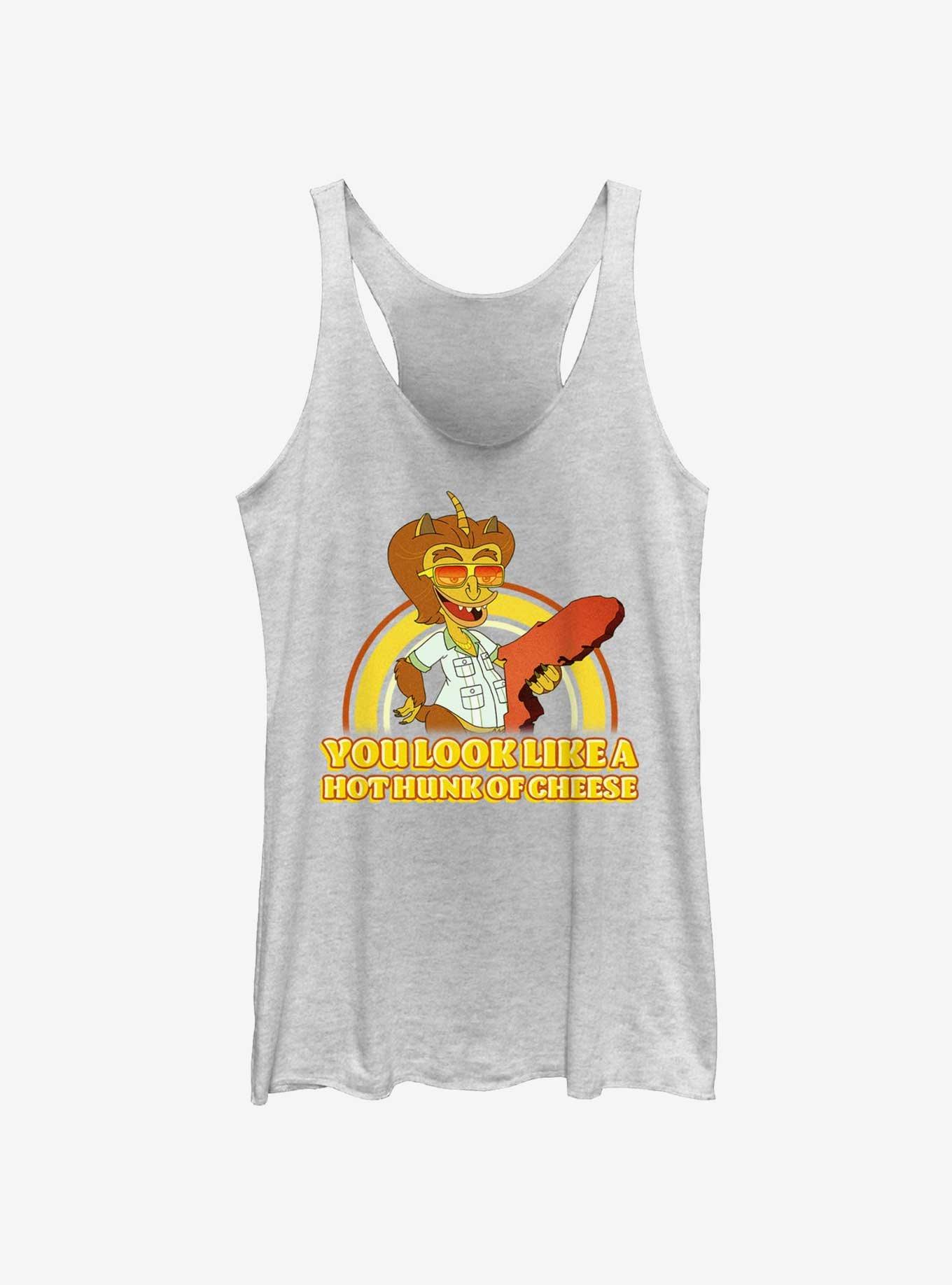 Big Mouth Hunk Of Cheese Girls Raw Edge Tank, WHITE HTR, hi-res