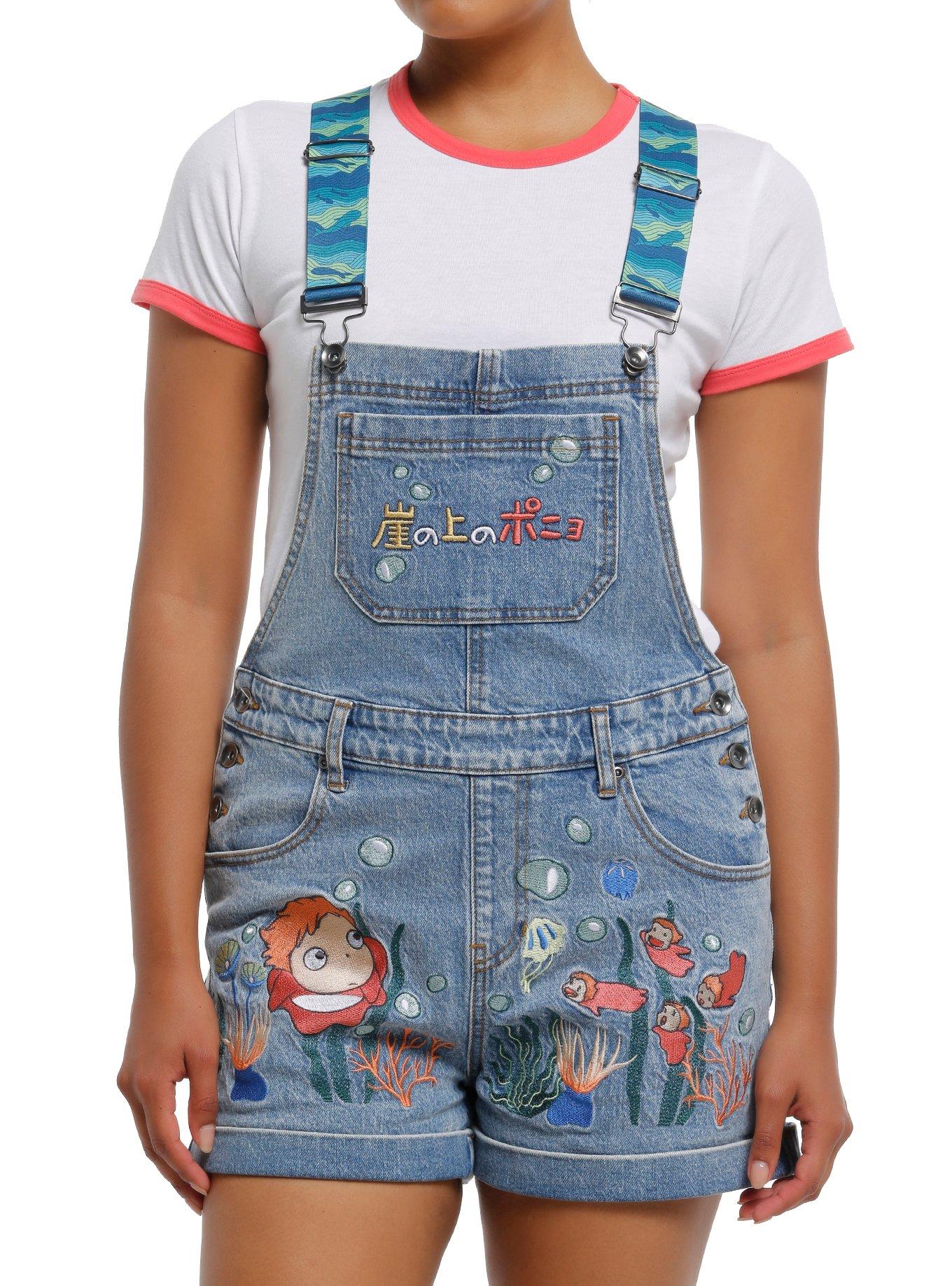 Her Universe Studio Ghibli® Ponyo Embroidered Denim Shortalls, , hi-res