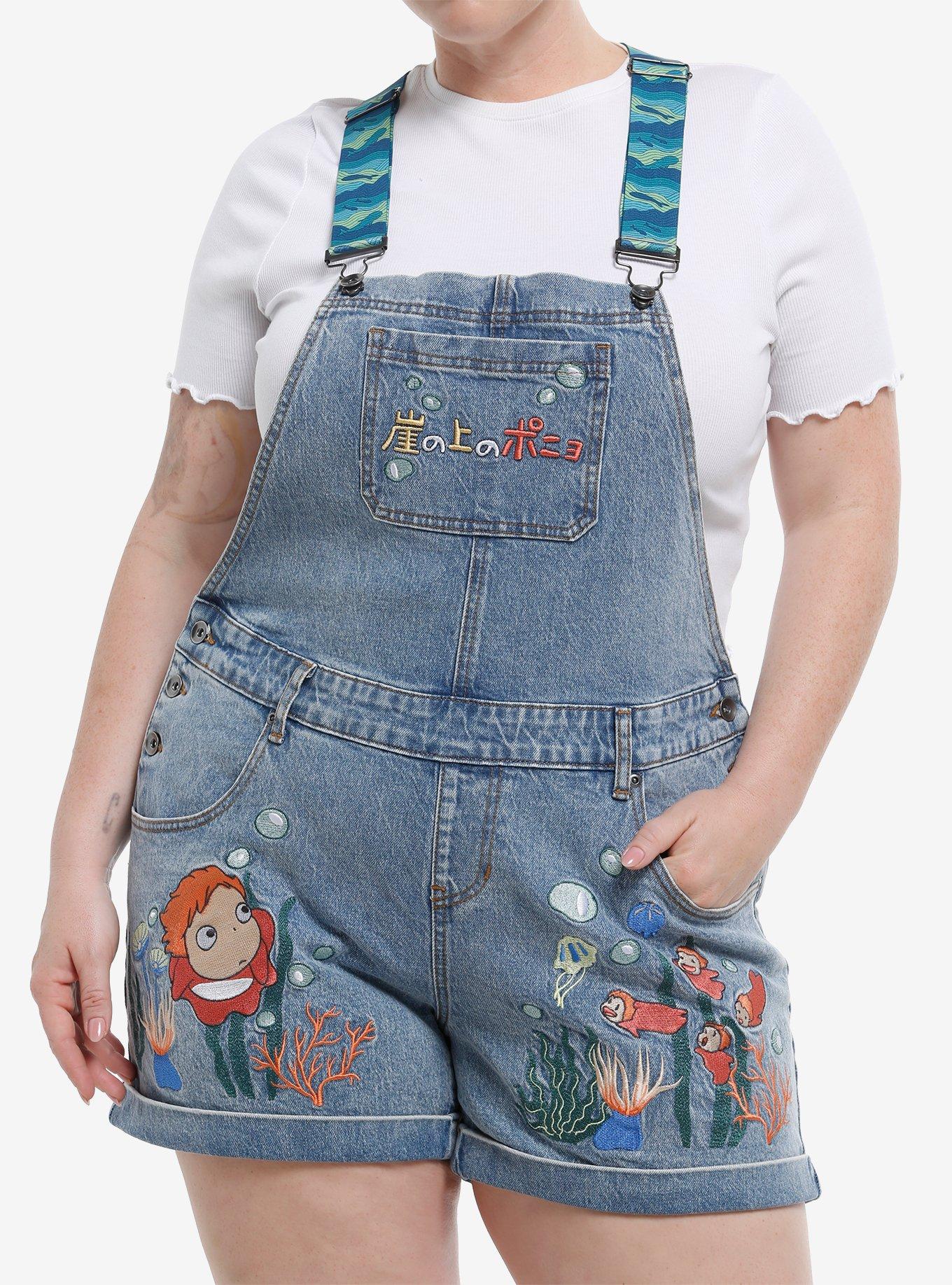 Her Universe Studio Ghibli® Ponyo Embroidered Denim Shortalls Plus Size, , hi-res