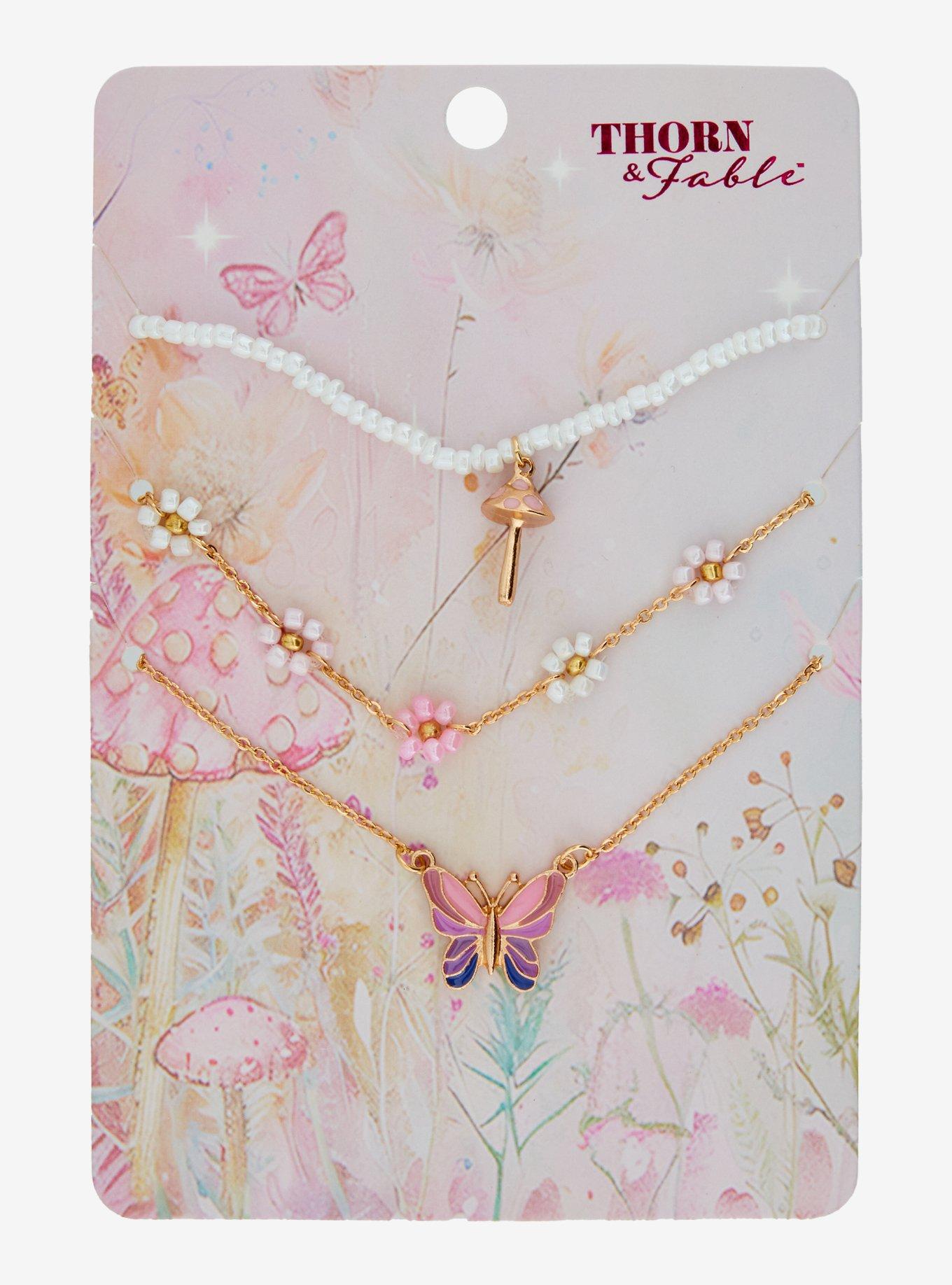 Thorn & Fable Butterfly Flower Mushroom Pearl Necklace Set, , hi-res