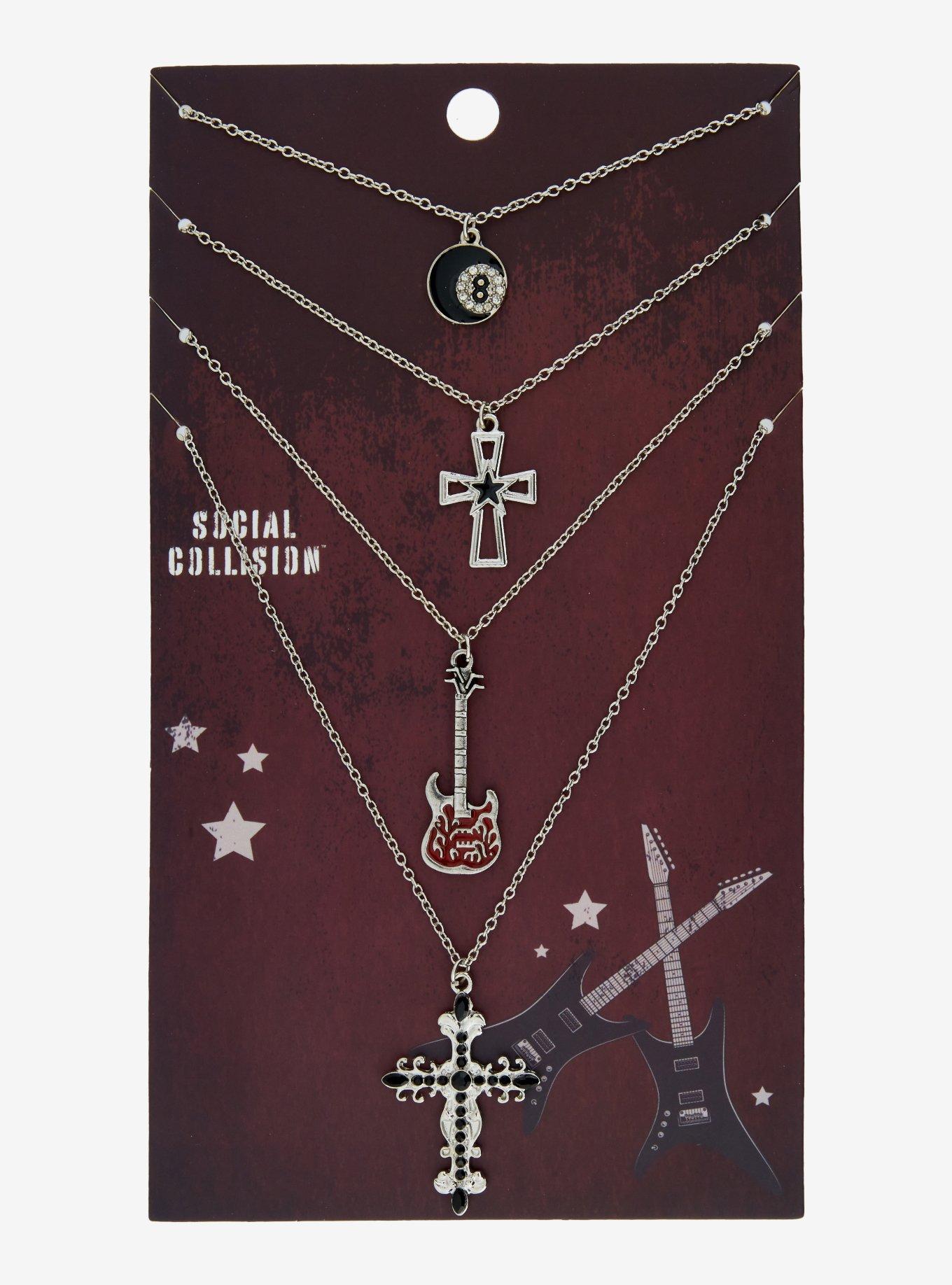Social Collision Cross Guitar 8-Ball Necklace Set, , hi-res