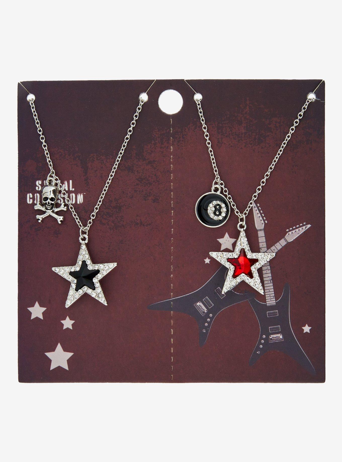 Social Collision Black & Red Rhinestone Star Best Friend Necklace Set, , hi-res
