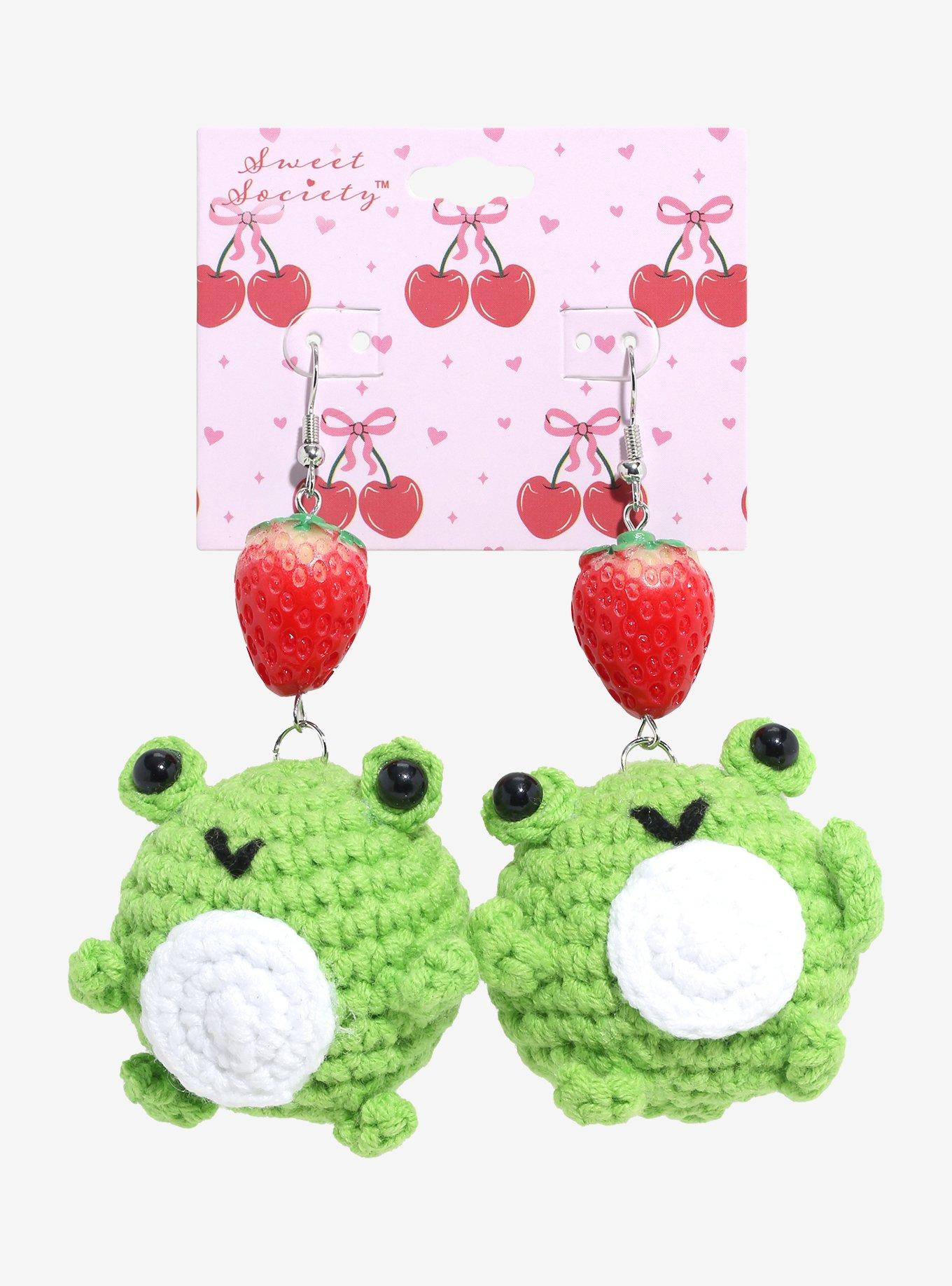 Sweet Society Strawberry Crochet Frog Drop Earrings, , hi-res