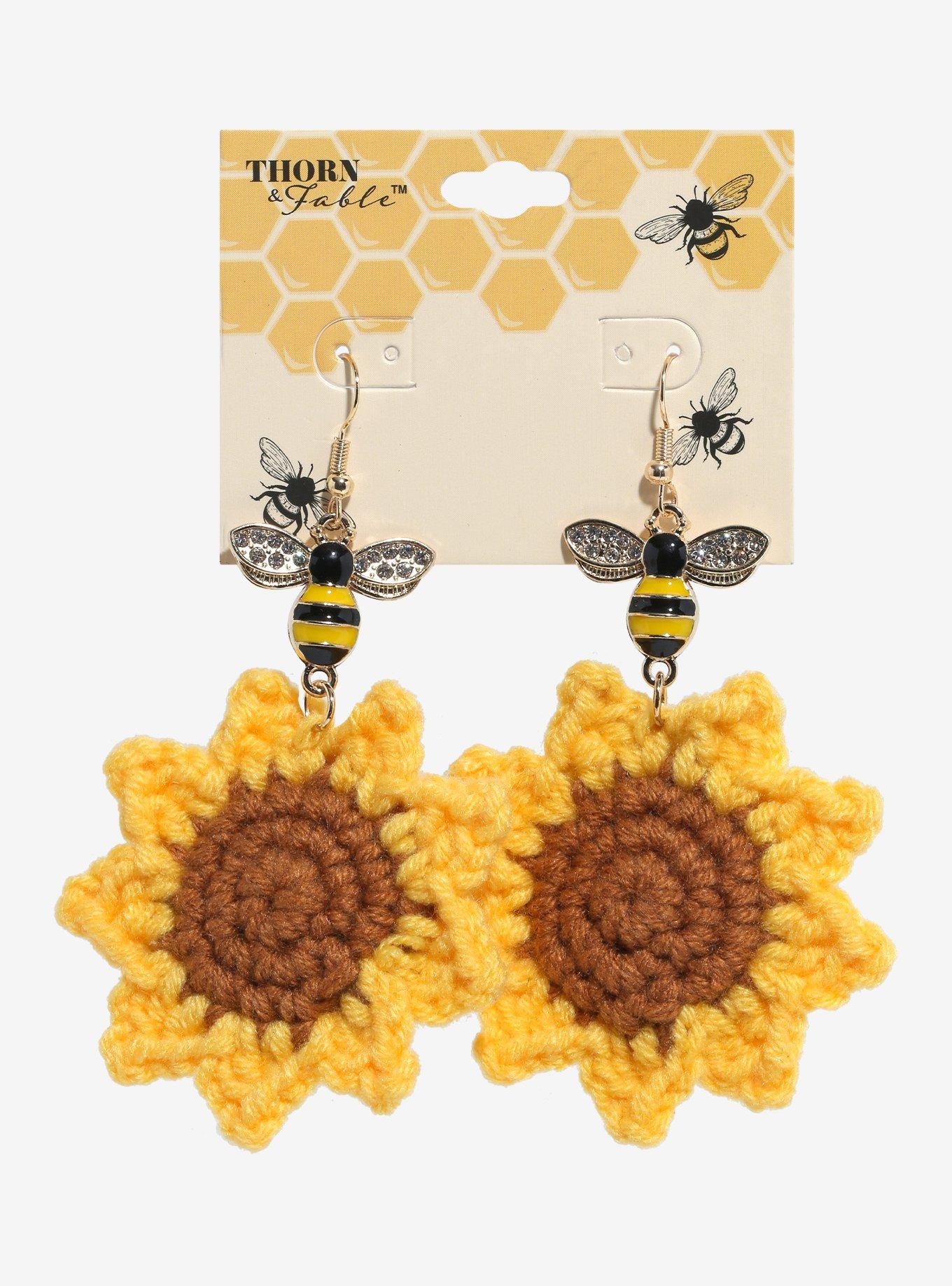 Thorn & Fable Sunflower Bee Drop Earrings, , hi-res