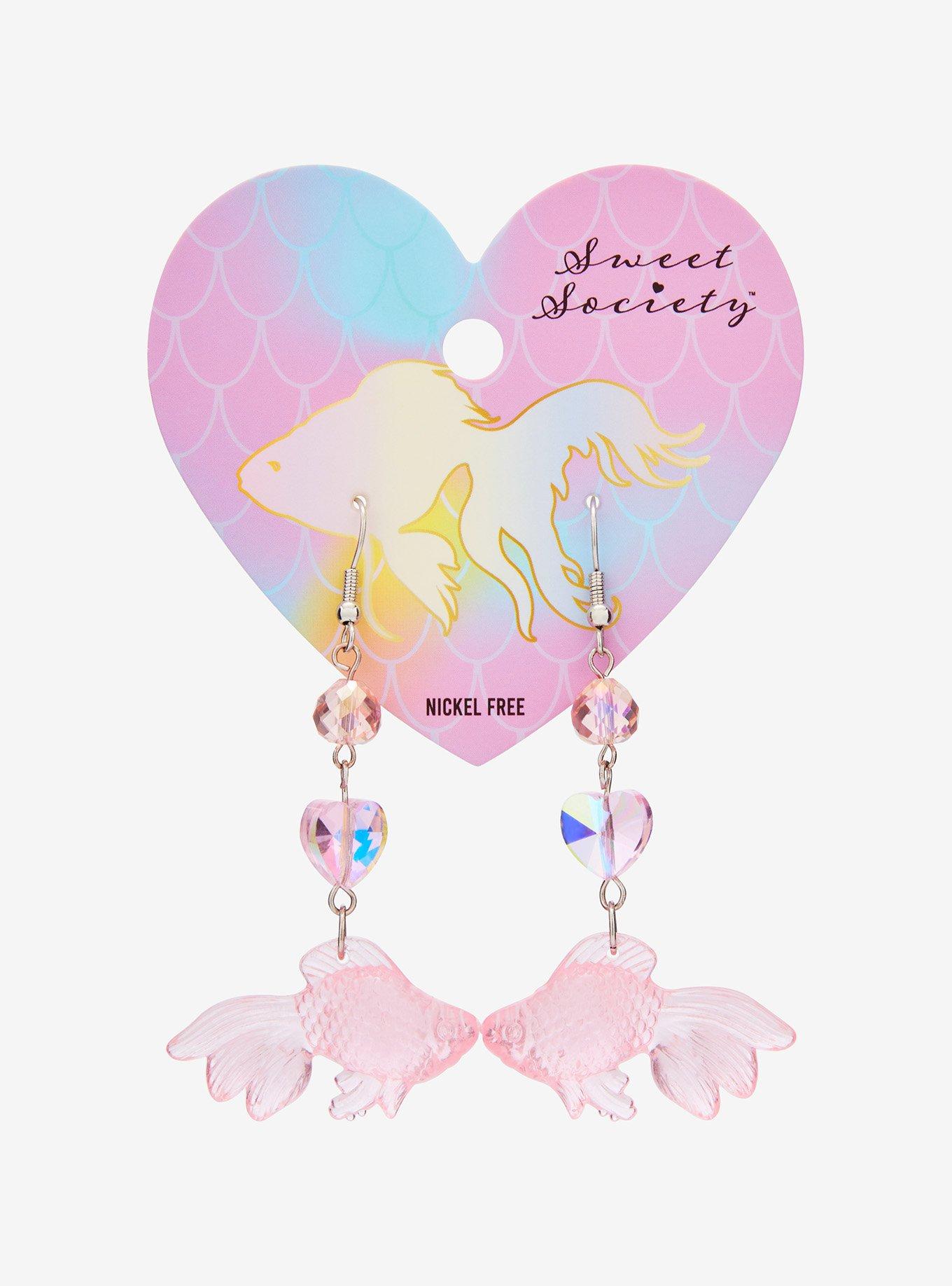 Sweet Society Pink Glitter Goldfish Drop Earrings, , hi-res