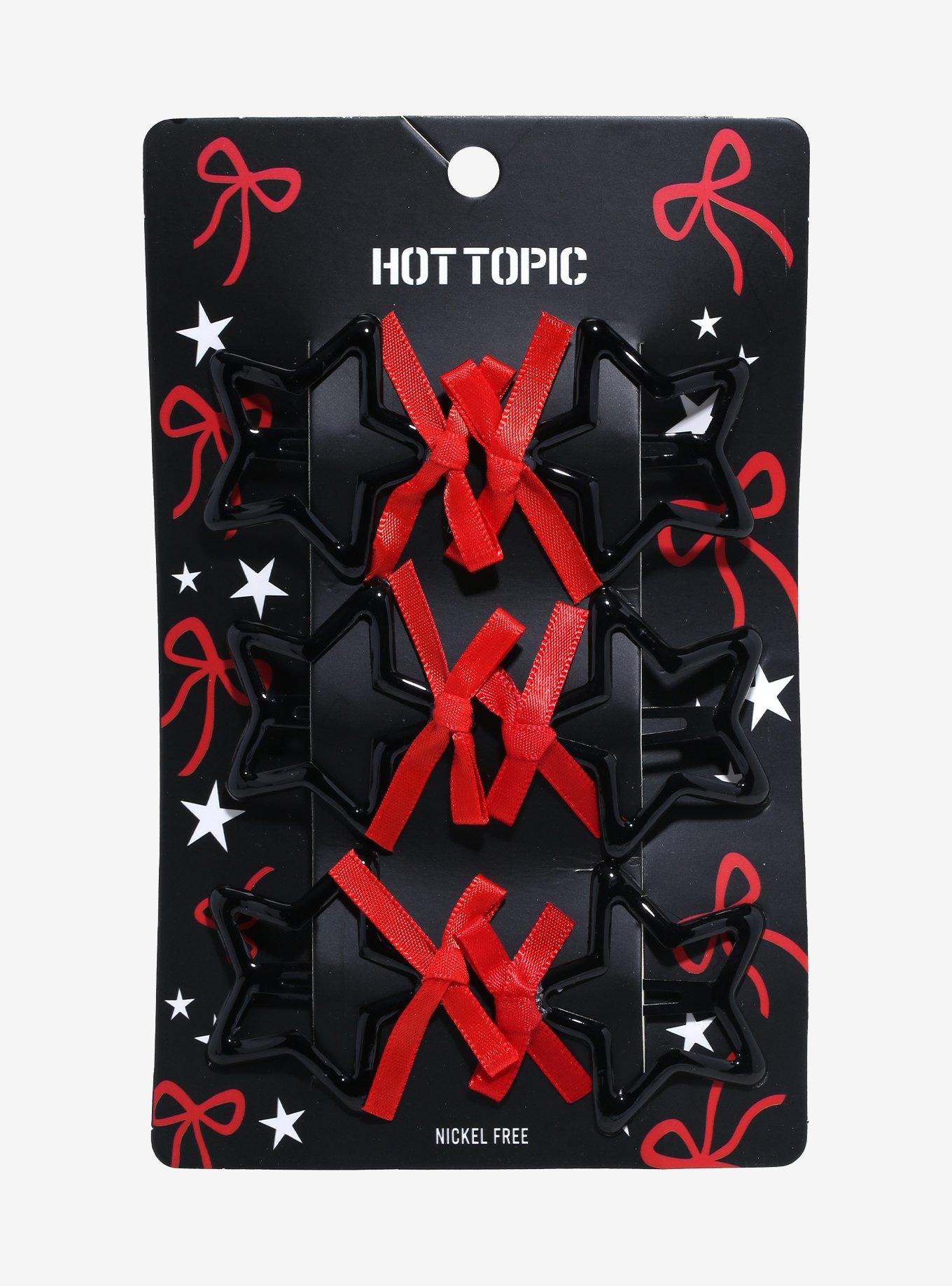 Black Star & Red Bow Hair Clip Set, , hi-res