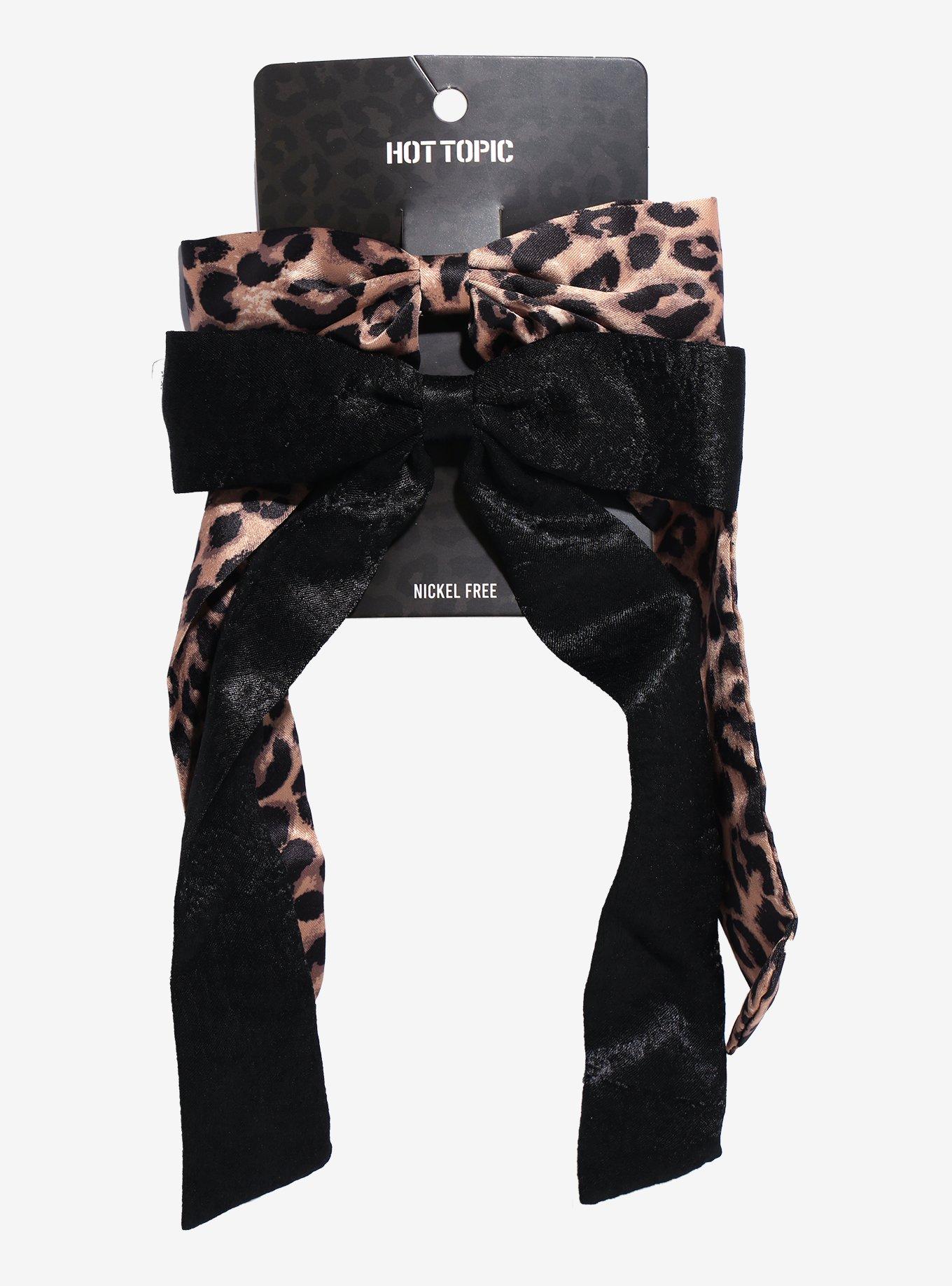 Leopard Print & Black Hair Bow Set, , hi-res