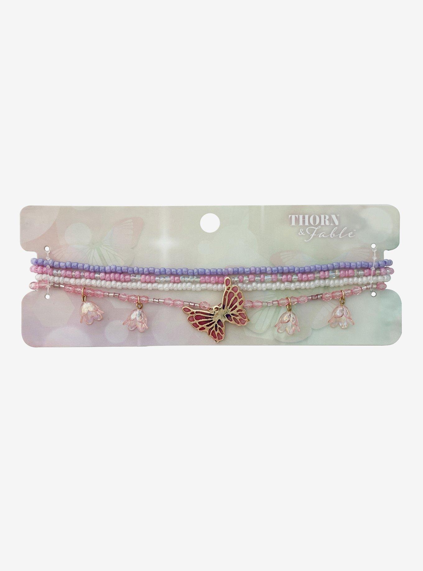 Thorn & Fable Butterfly Flower Mini Bead Necklace Set, , hi-res