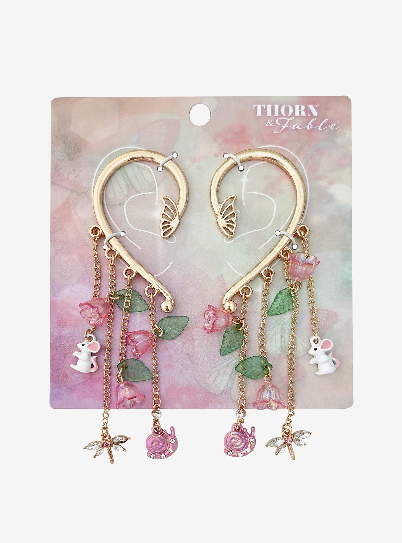 Thorn & Fable Mouse Floral Garden Ear Cuffs, , hi-res