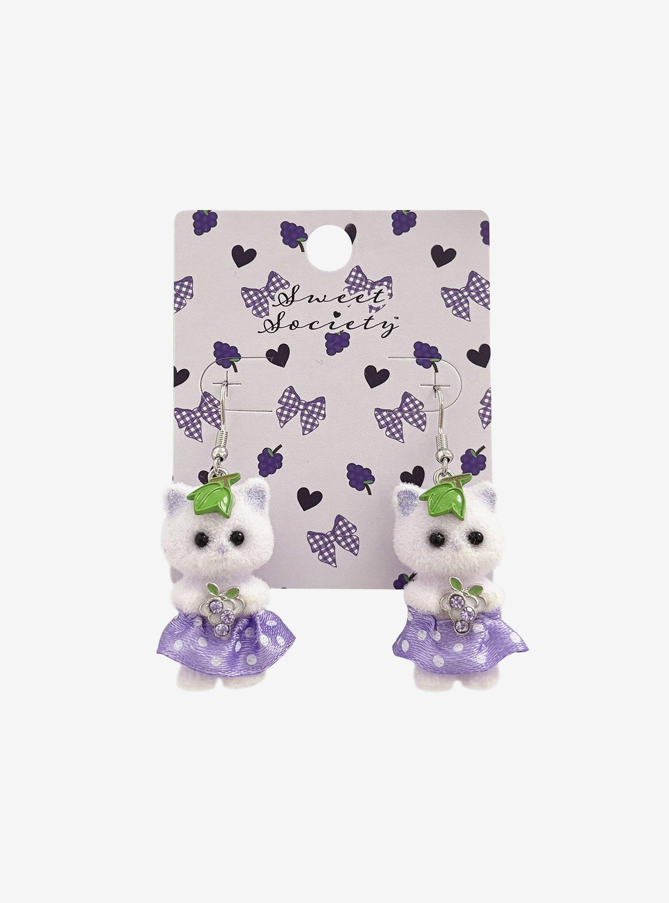 Sweet Society Grape Fuzzy Figural Cat Earrings