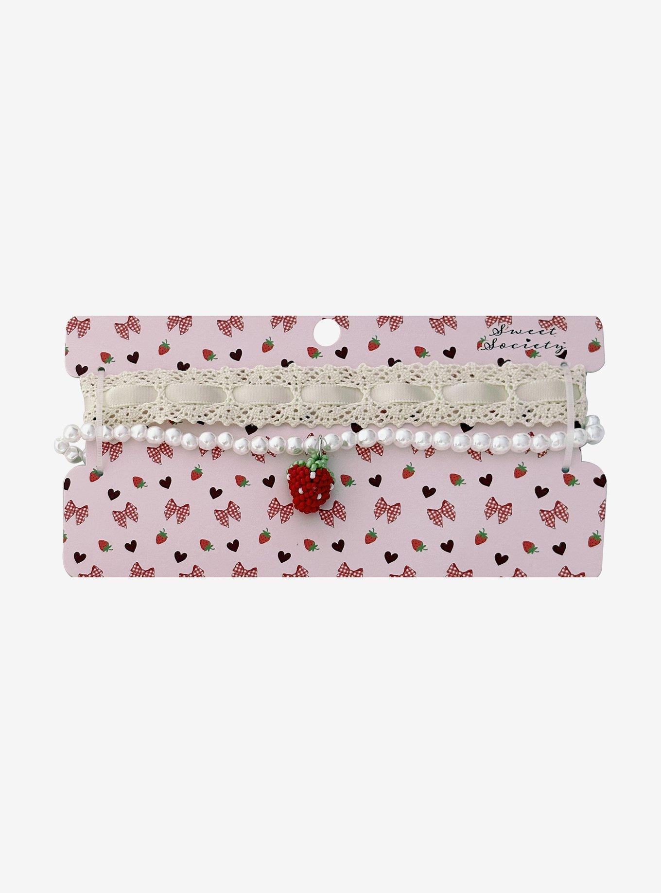 Sweet Society Strawberry Bead Lace Necklace Set, , hi-res