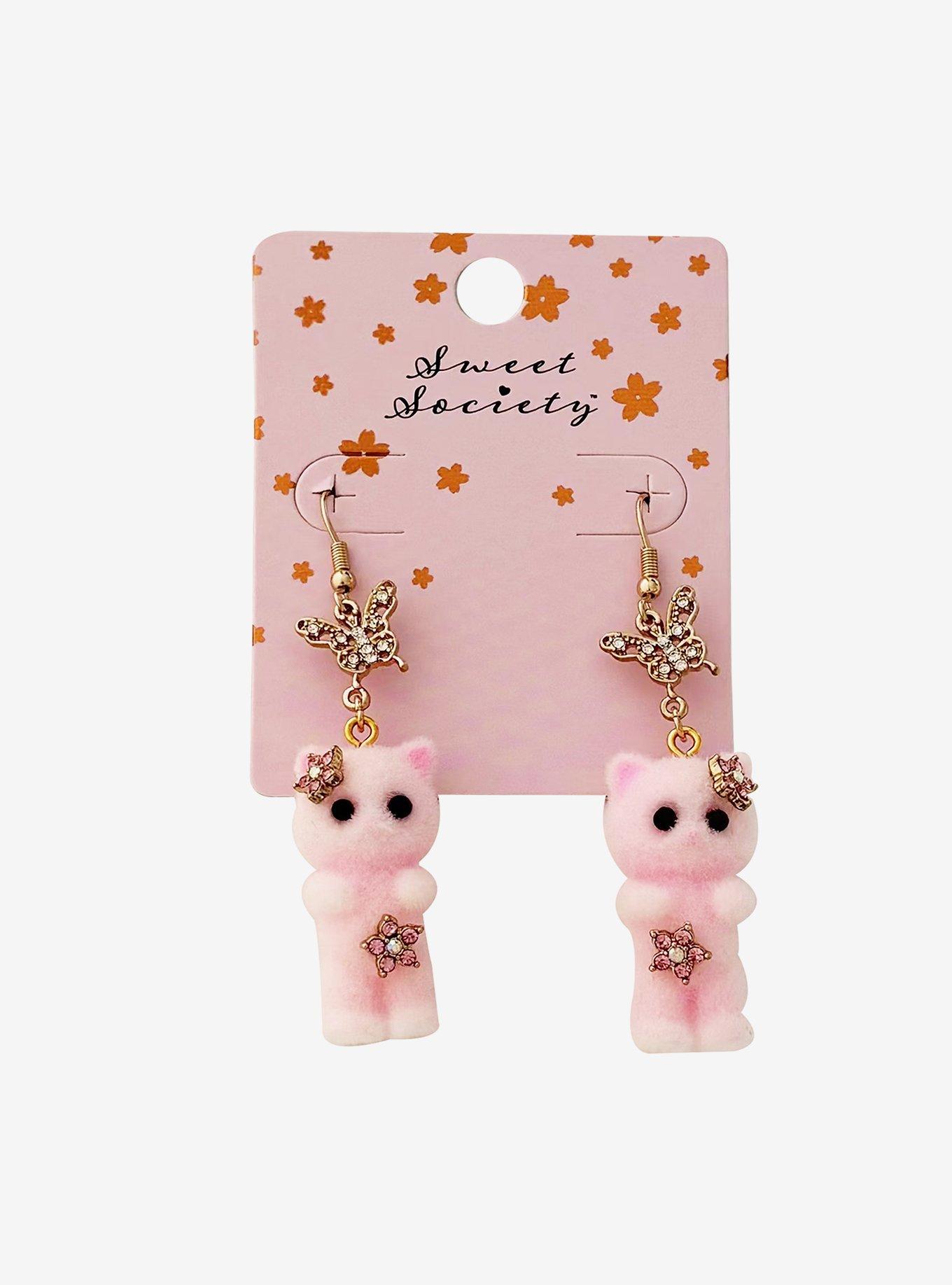 Sweet Society Sakura Fuzzy Cat Earrings, , hi-res