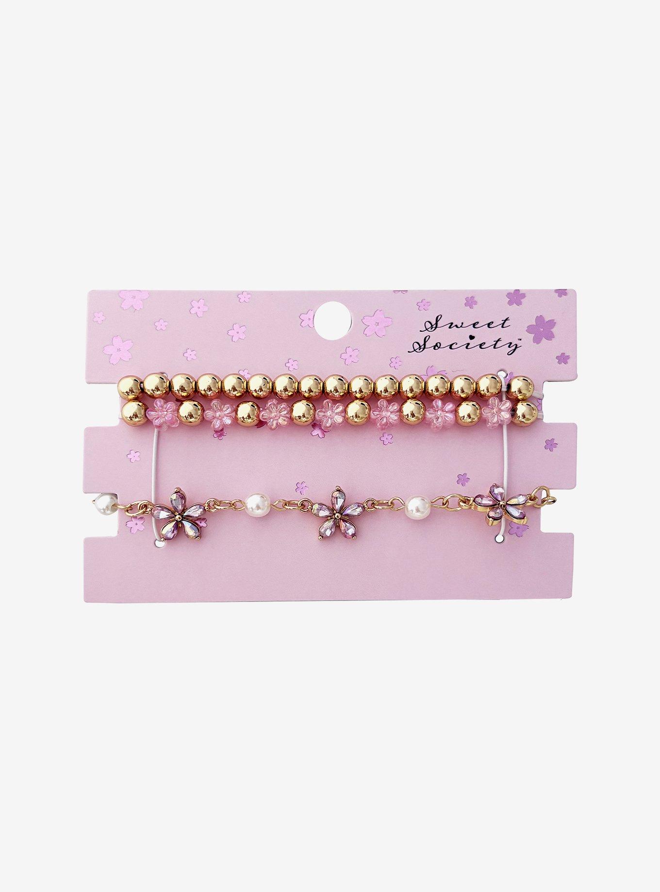 Sweet Society Flower Gem Bead Bracelet Set, , hi-res