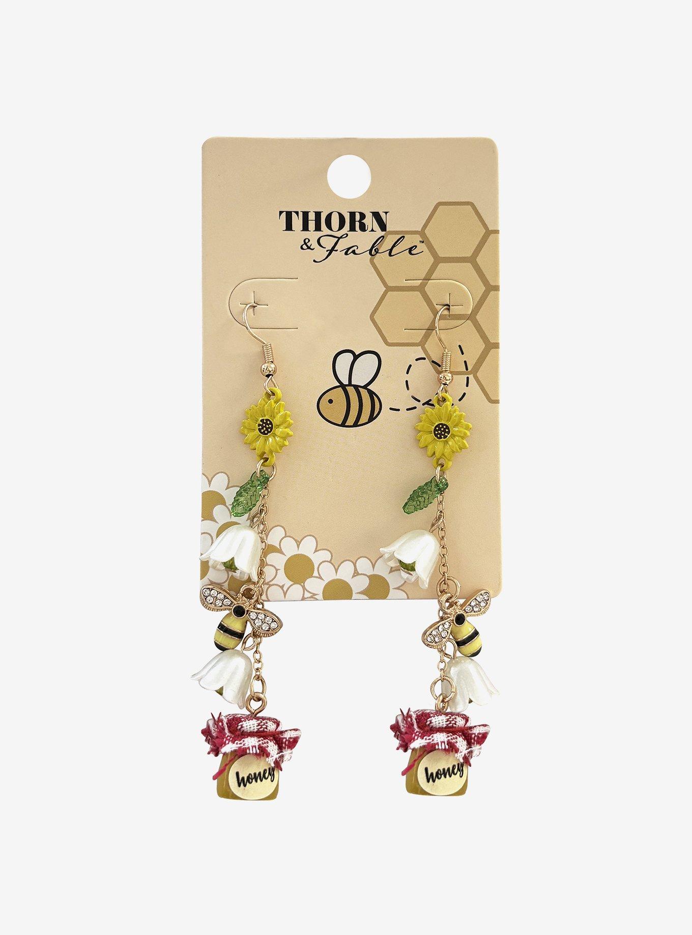 Thorn & Fable Honey Bee & Flower Drop Earrings, , hi-res