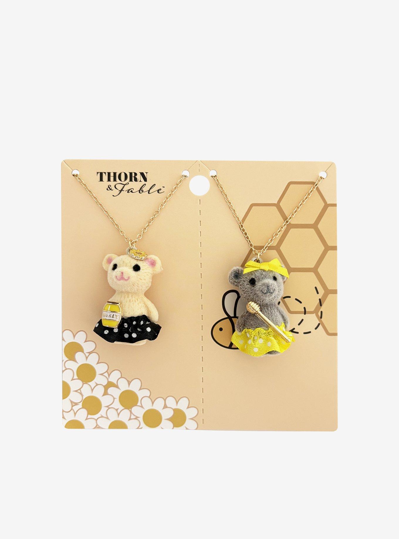 Thorn & Fable Fuzzy Bear Honey Best Friend Necklace Set, , hi-res