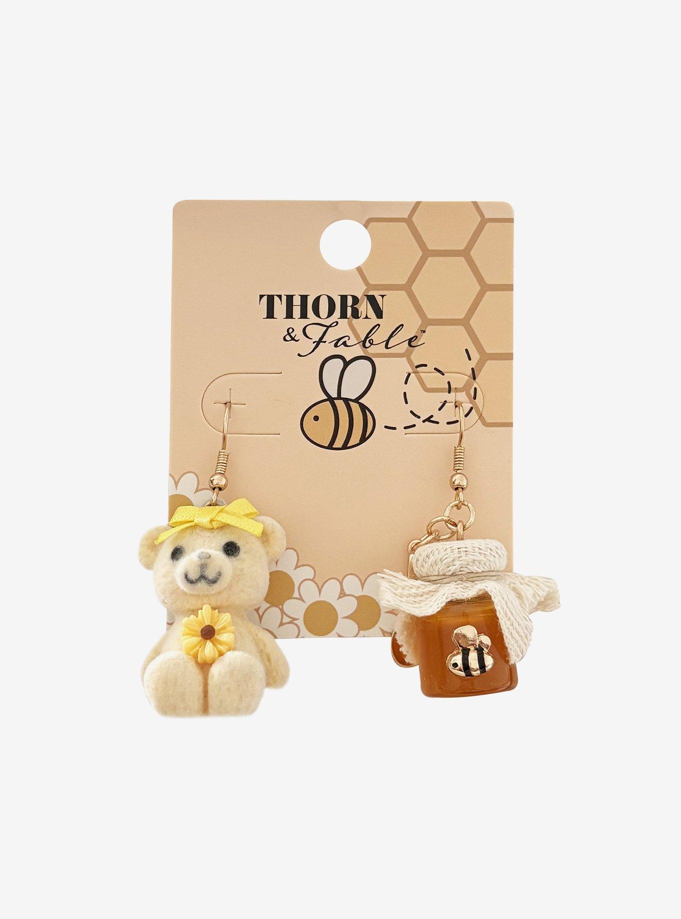 Thorn & Fable Teddy Bear & Honey Mismatch Drop Earrings, , hi-res