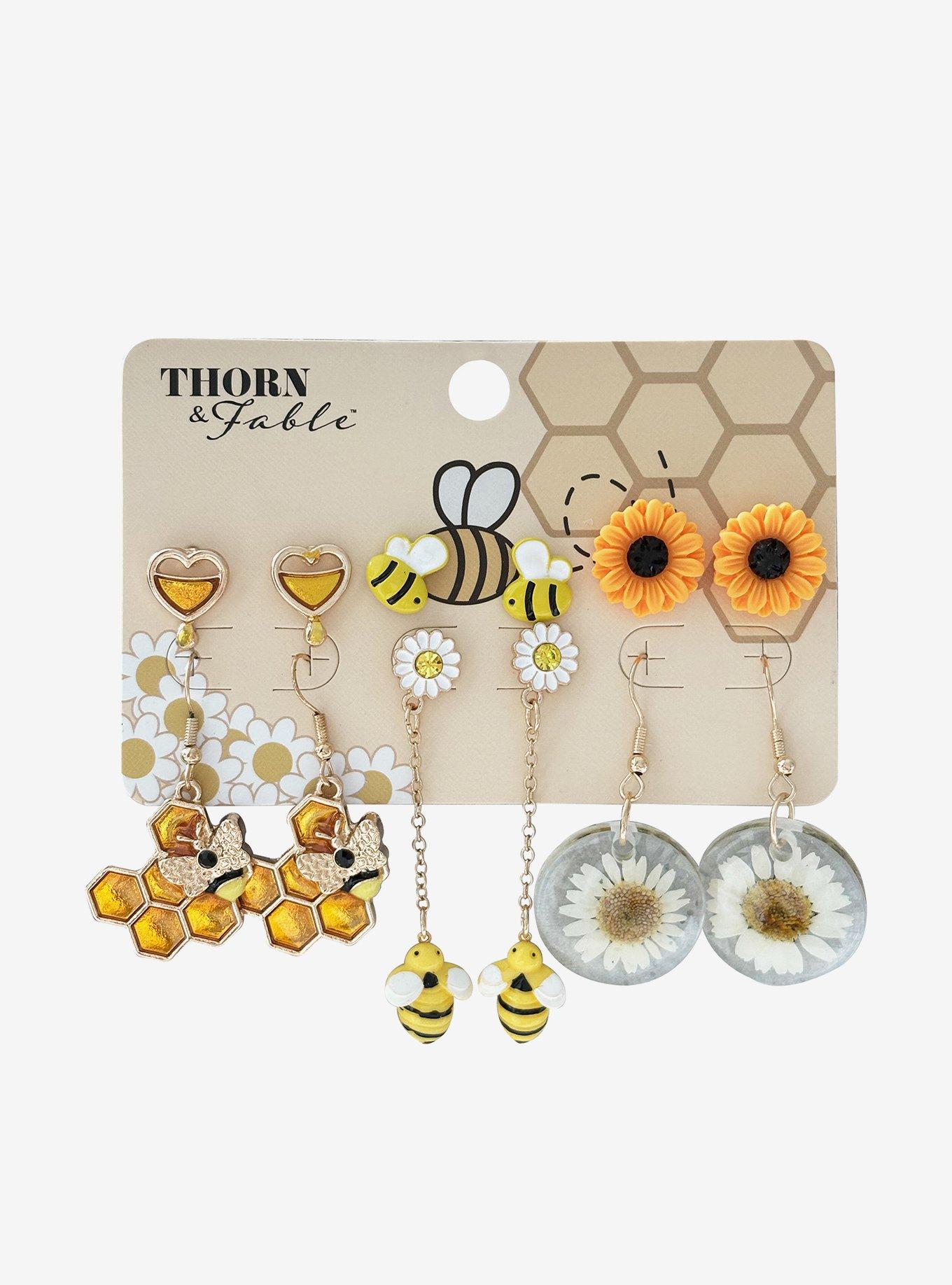 Thorn & Fable Bee Honeycomb Earring Set, , hi-res