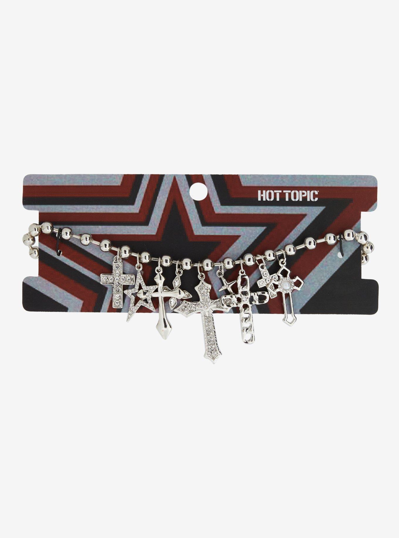 Gothic Cross Star Ball Chain Choker, , hi-res