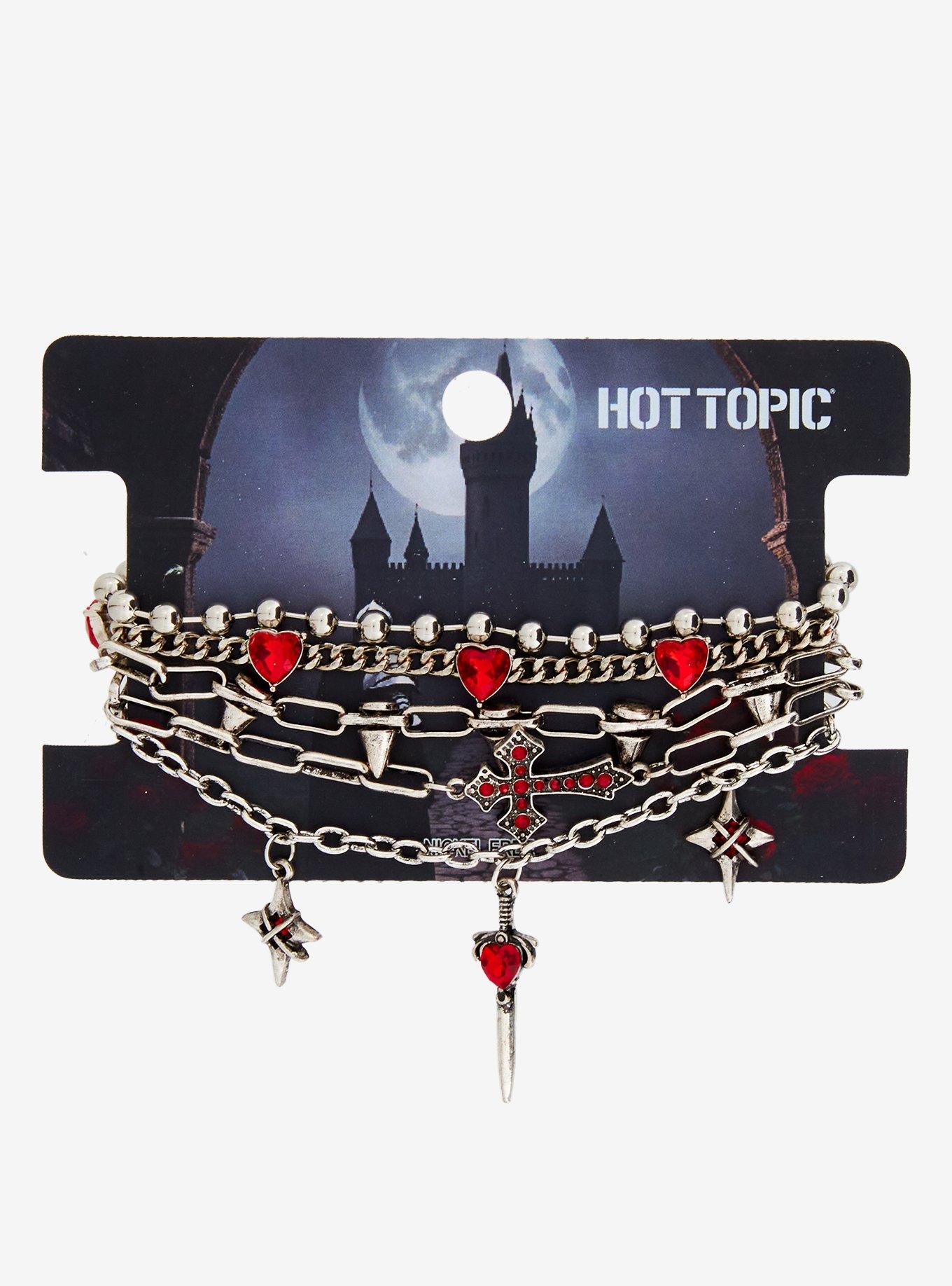 Spike Dagger Heart Chain Bracelet Set, , hi-res